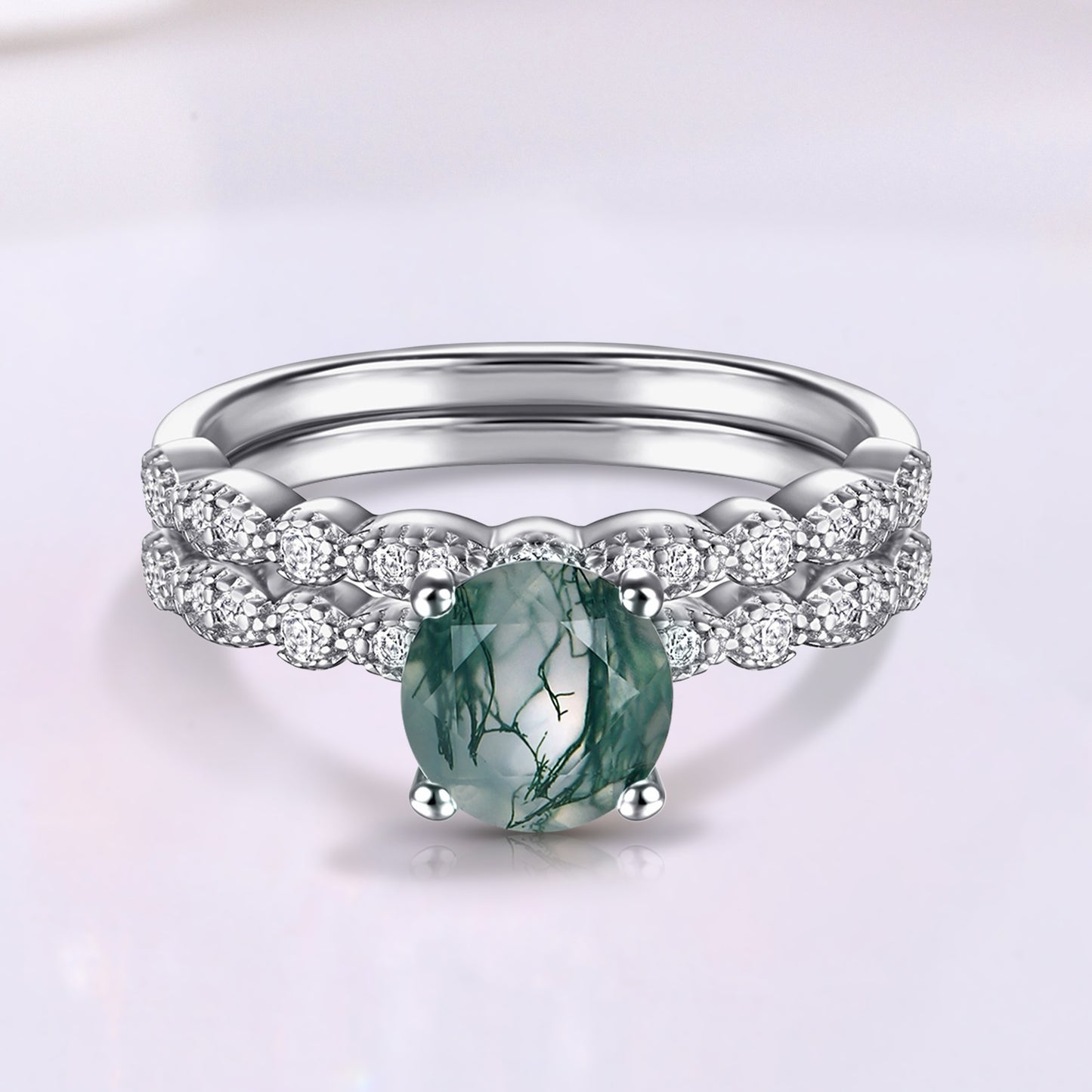 The Sylmoss - Natural Moss Agate Women Ring Set
