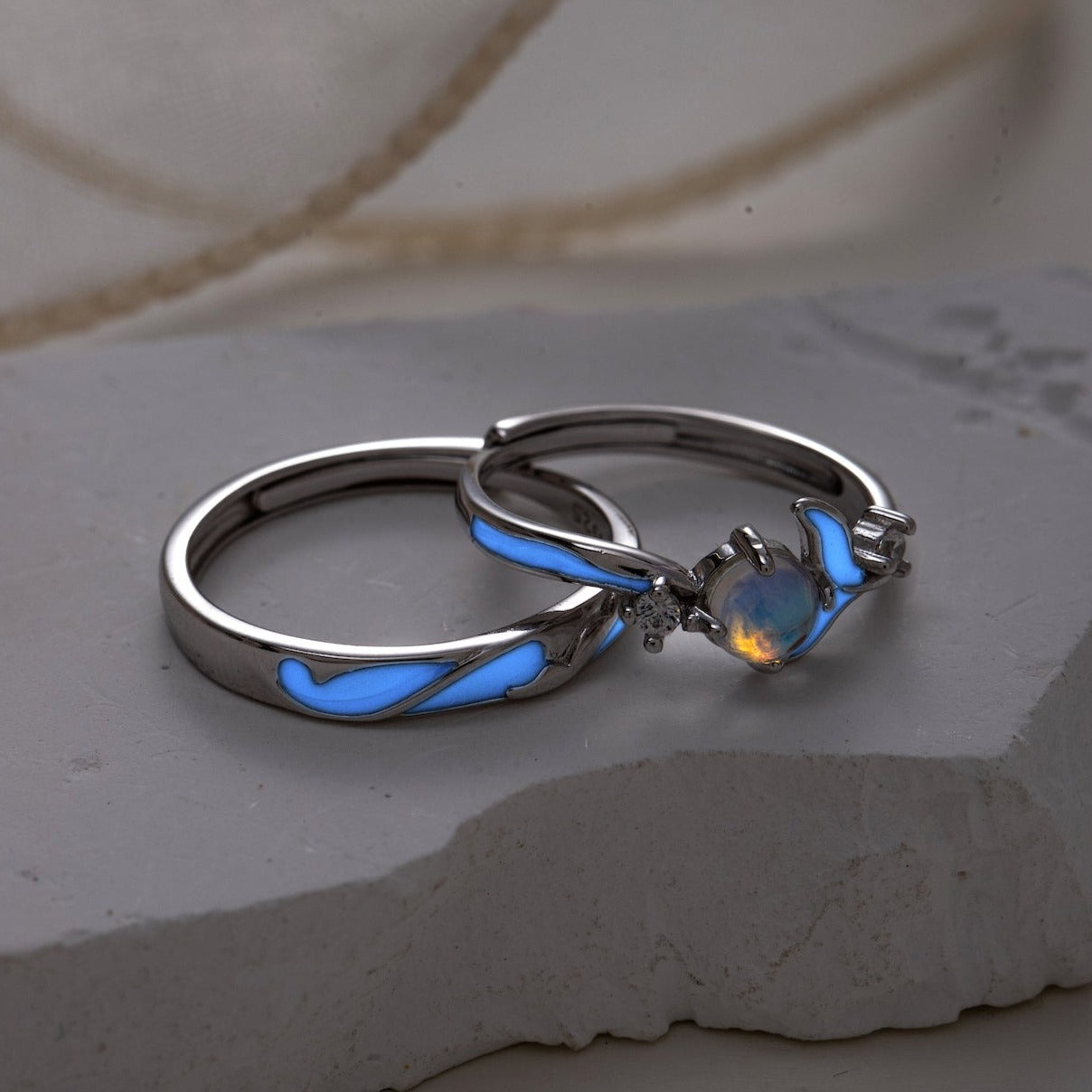 Glow in the Dark 925 Silver Couple Rings