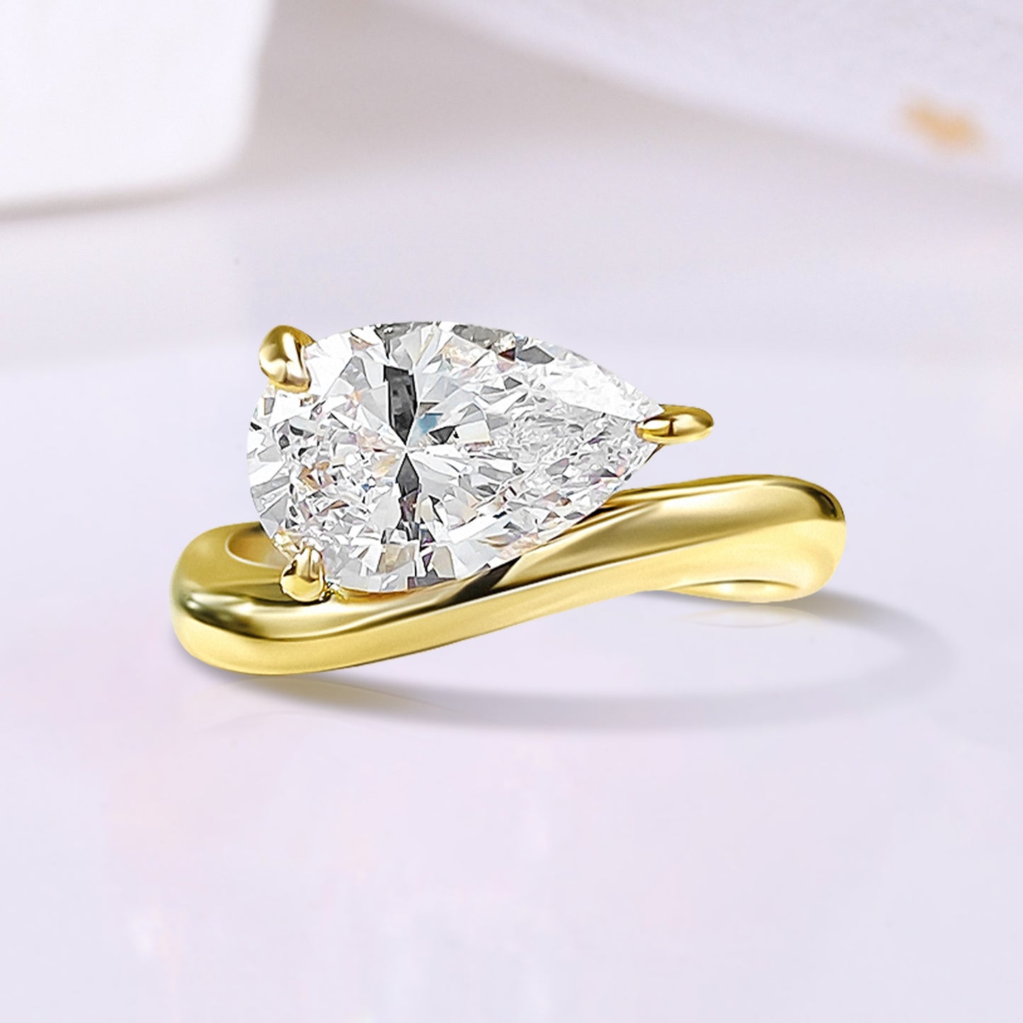 The Elara - 2.0 Ct. Pear Cut 925 Silver Women Ring with 18k Gold Plated