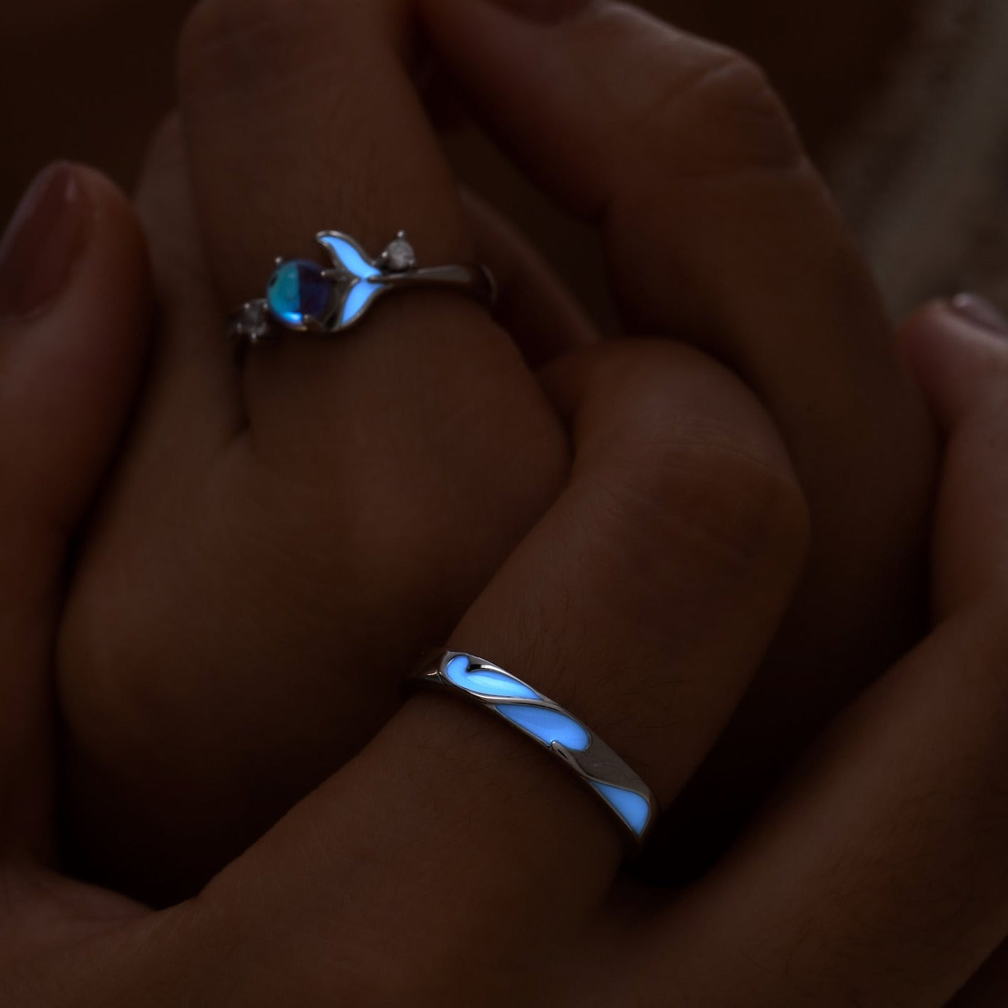 Glow in the Dark 925 Silver Couple Rings