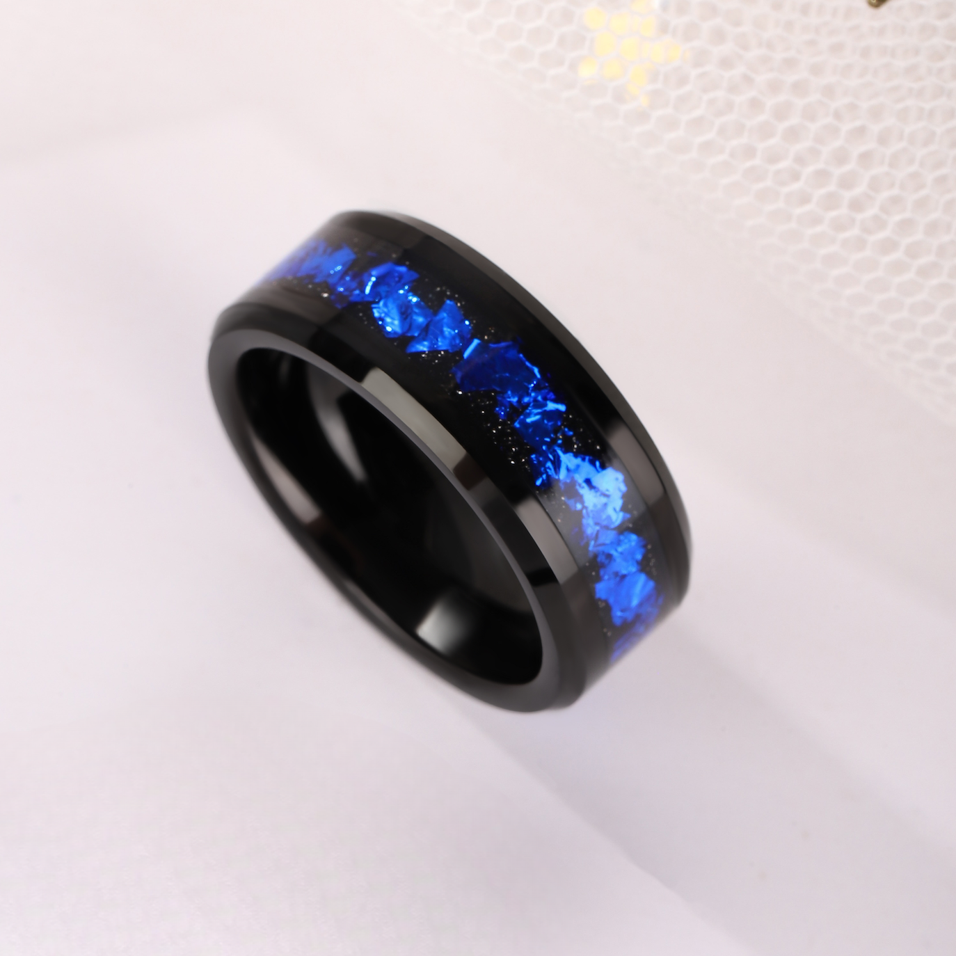 Black Sandstone Meteorite Men Wedding Band