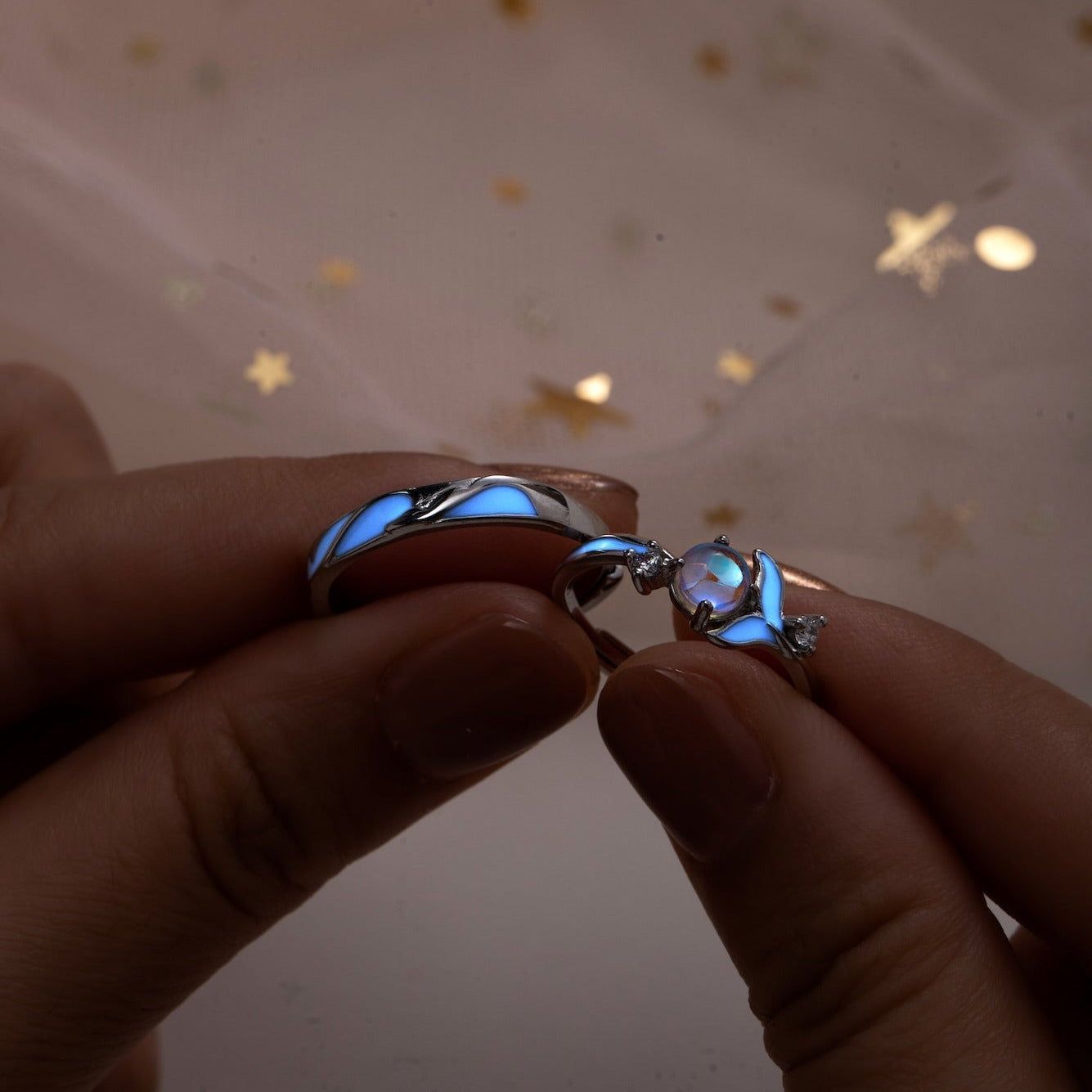 Glow in the Dark 925 Silver Couple Rings