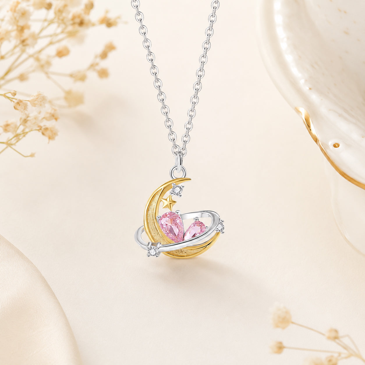 Crescent Moon Silver Charm Necklace