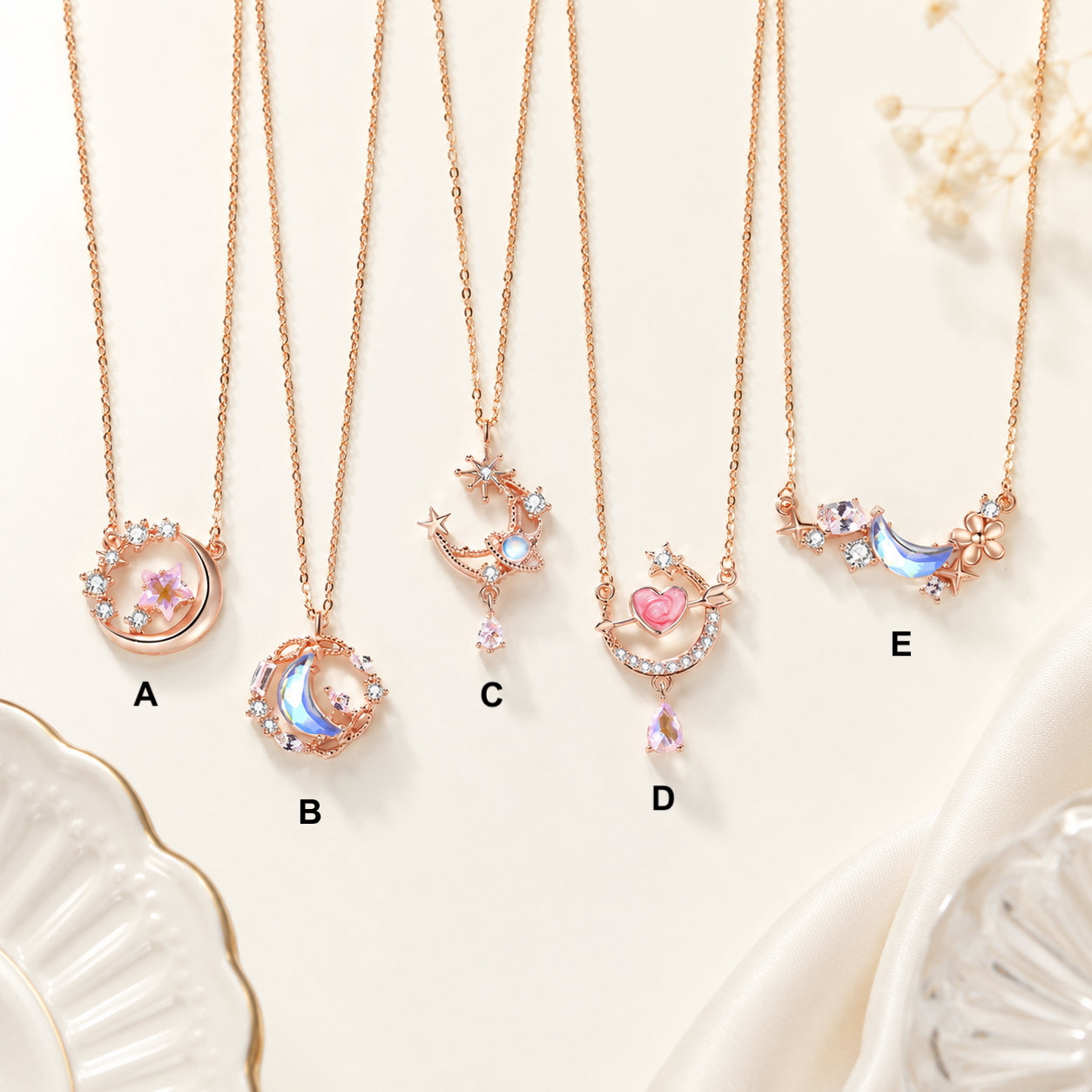 Rosegold Celestial Charm Necklaces - 925 Silver