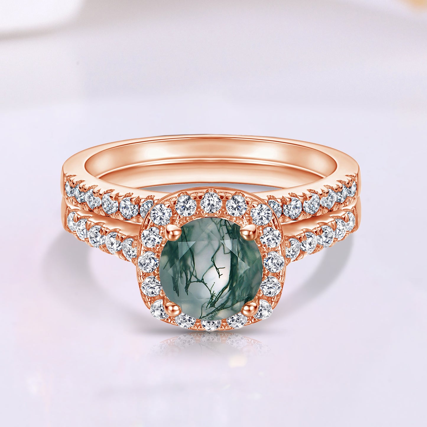 The Mossavia - Natural Moss Agate Vermeil Ring for Women