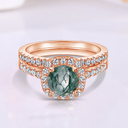 The Mossavia - Natural Moss Agate Vermeil Ring for Women