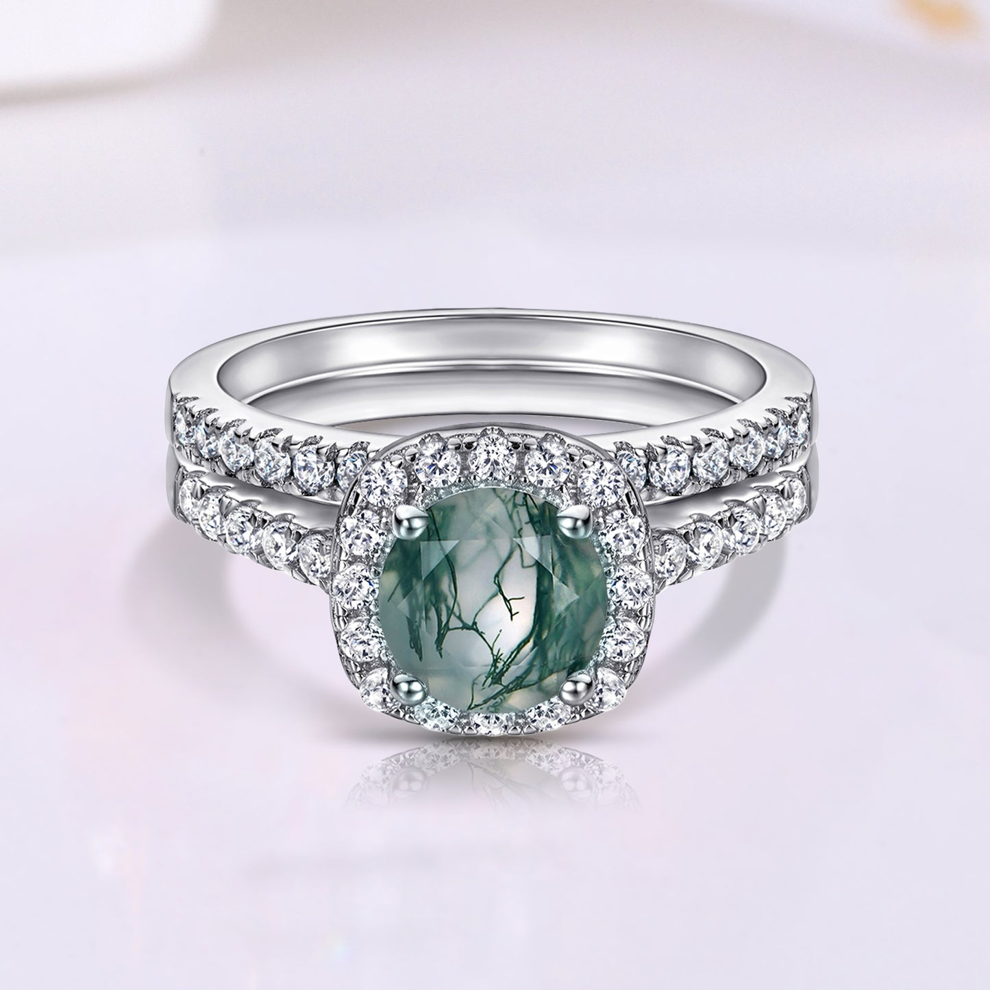 The Mossavia - Natural Moss Agate Vermeil Ring for Women