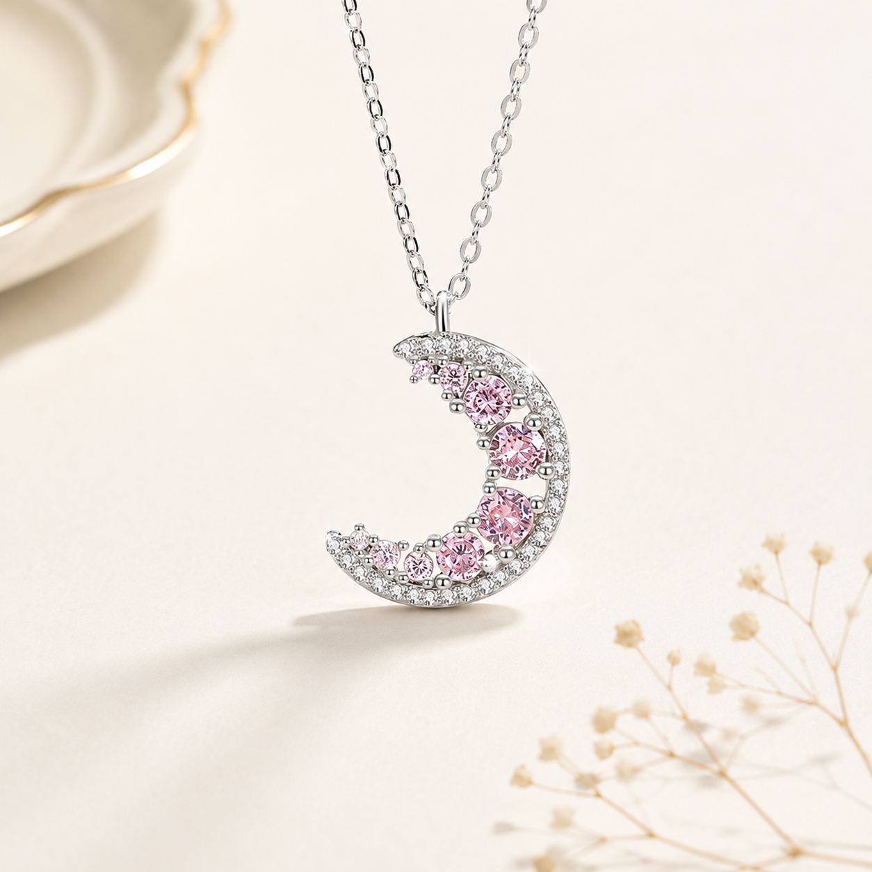 Crescent Moon Celestial Silver Necklace