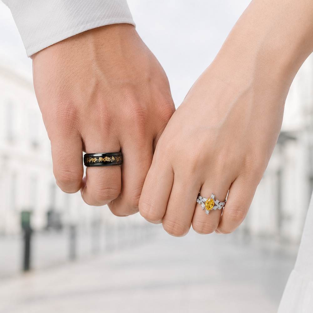 The Sunbliss - Natural Citrine Couple Ring Set