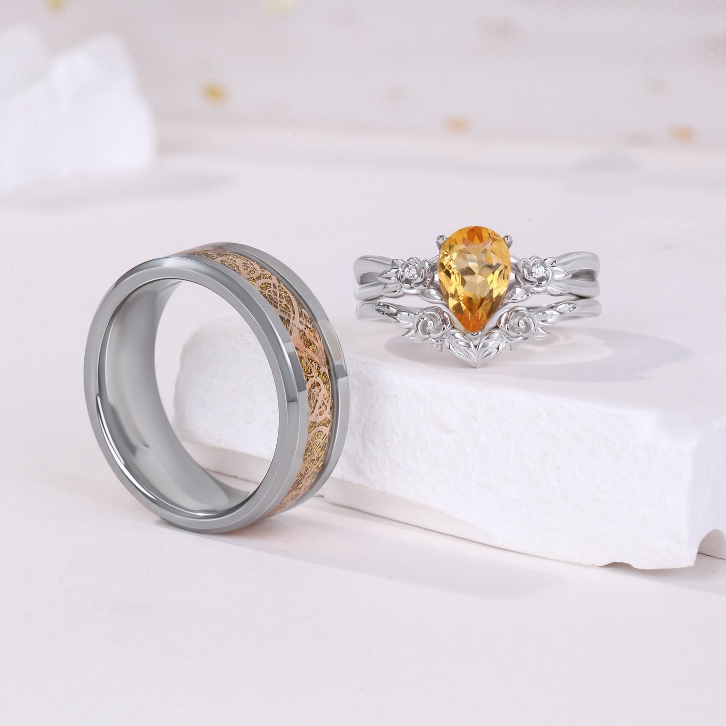 The Citrion - Natural Citrine Couple Rings