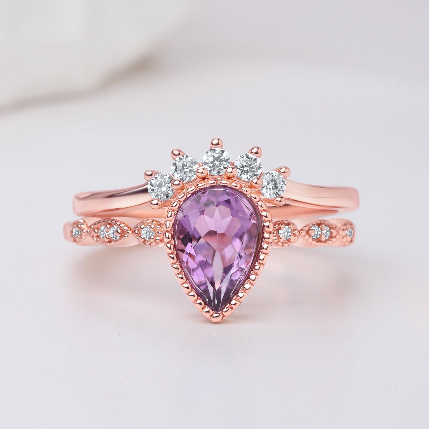 The Viora - Crushed Amethyst Gold Leaf Steel Ring for Men