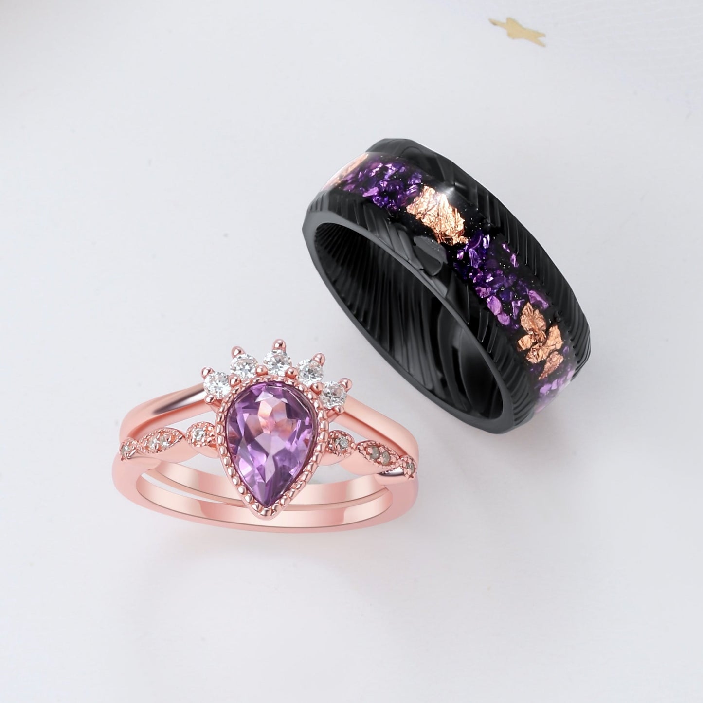 The Viora - Crushed Amethyst Gold Leaf Steel Ring for Men