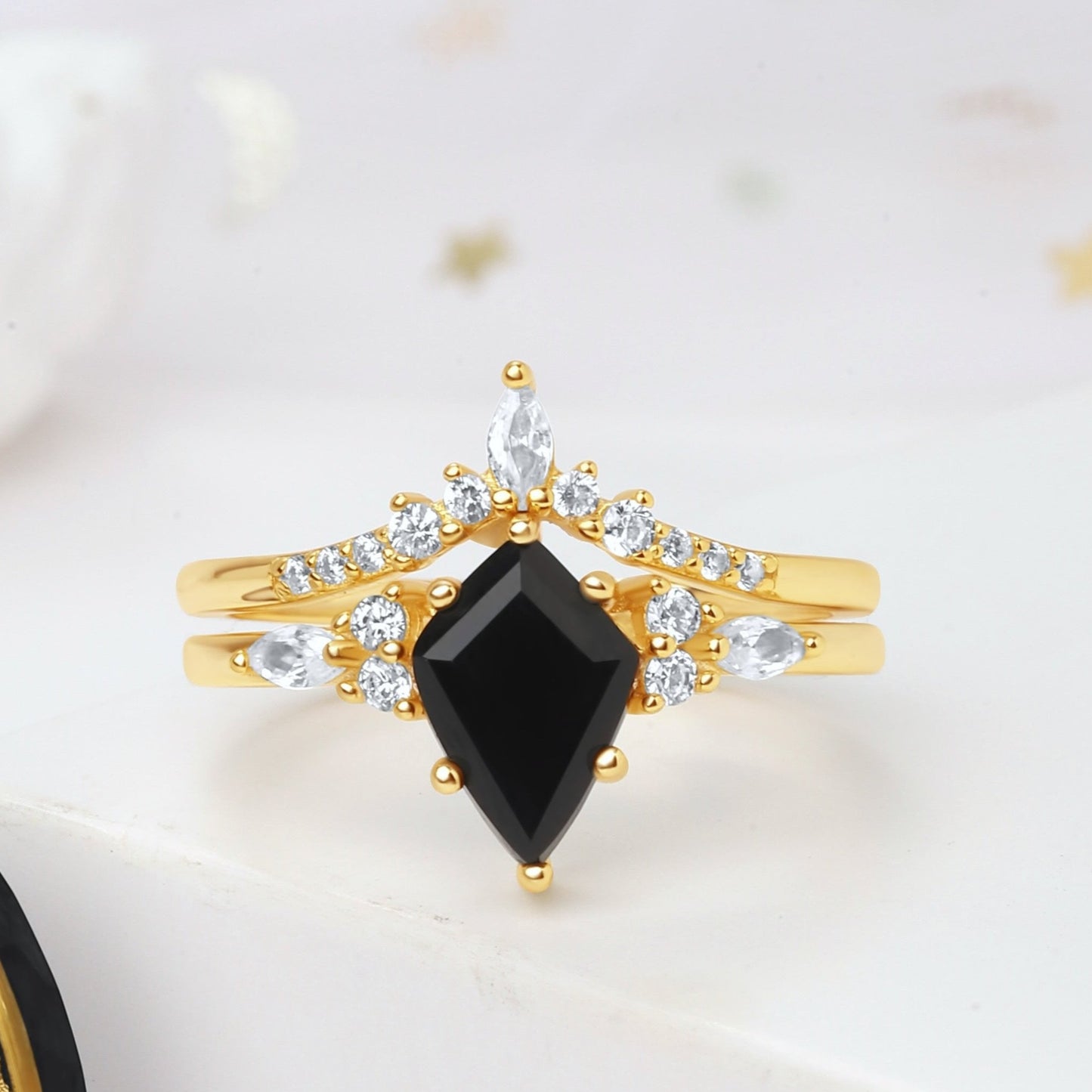 The Nyxora - Kite Black Onyx 14k Gold Plated Women Promise Ring
