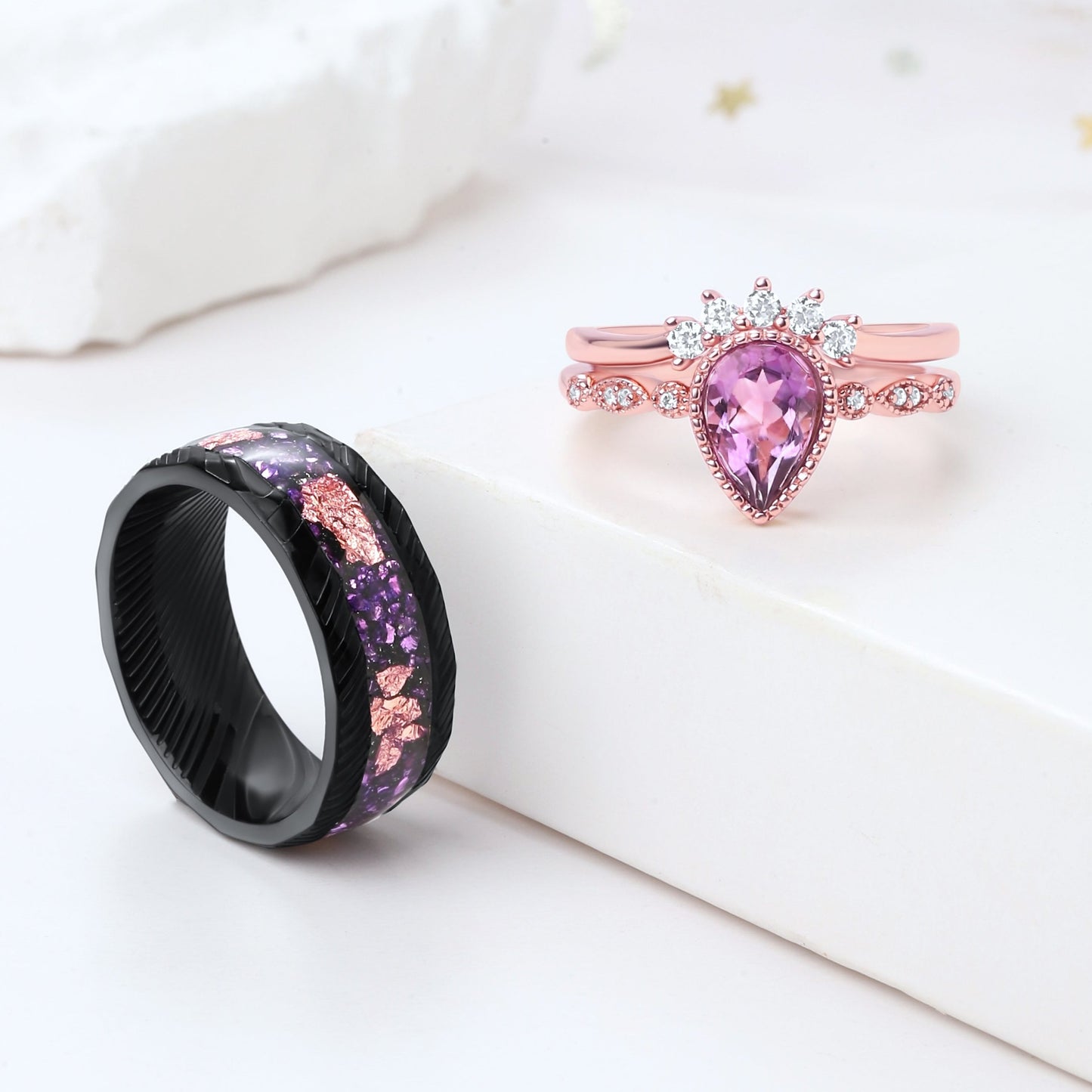 The Viora - Crushed Amethyst Gold Leaf Steel Ring for Men