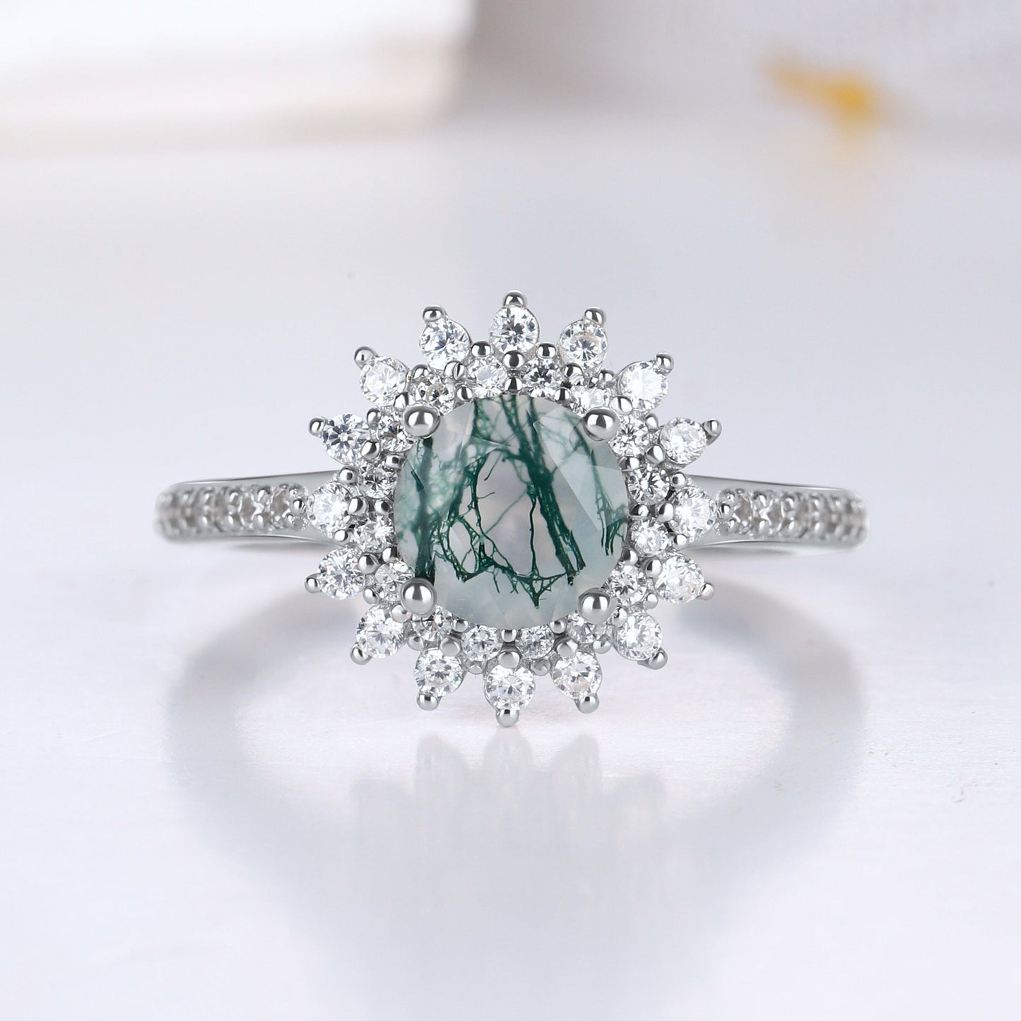 The Grelior - Natural Green Moss Agate 925 Silver Promise Ring for Women
