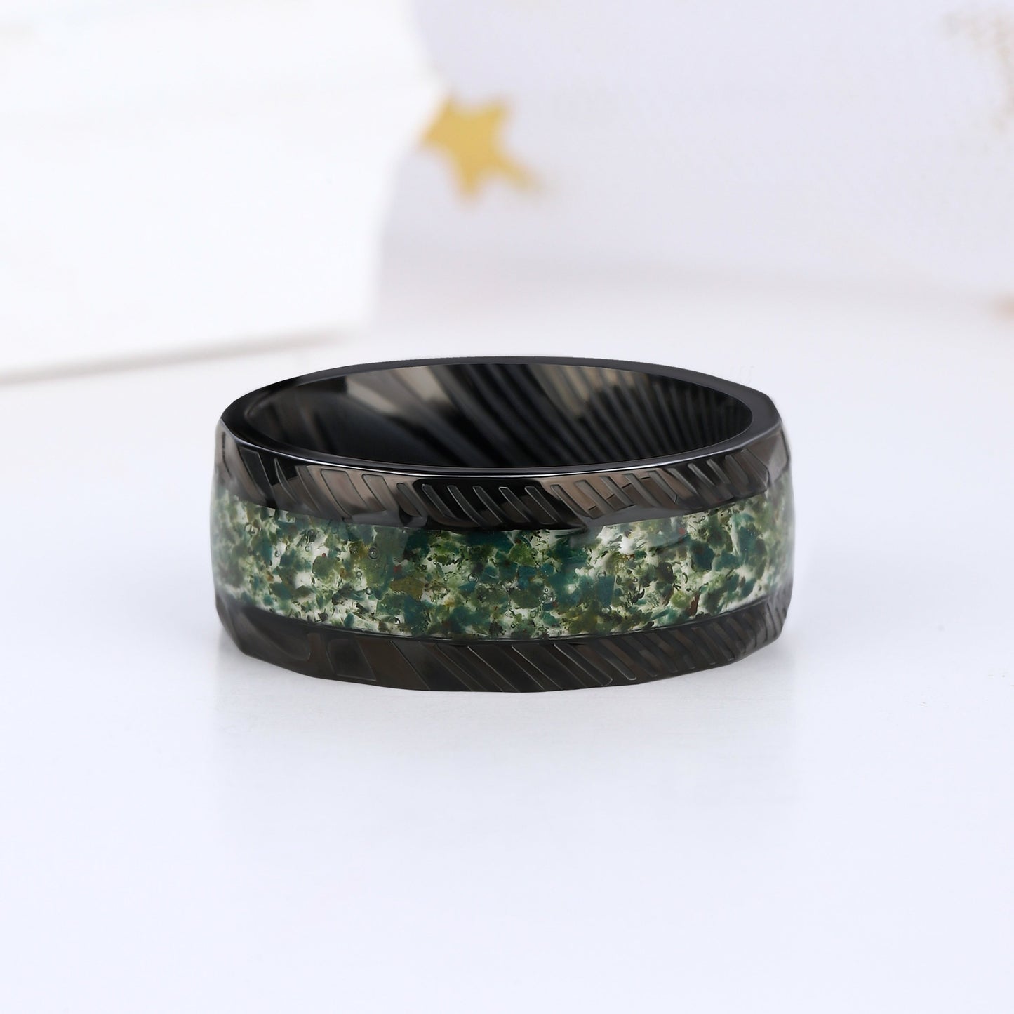 The Green Veil - Natural Moss Agate Couple Ring Set