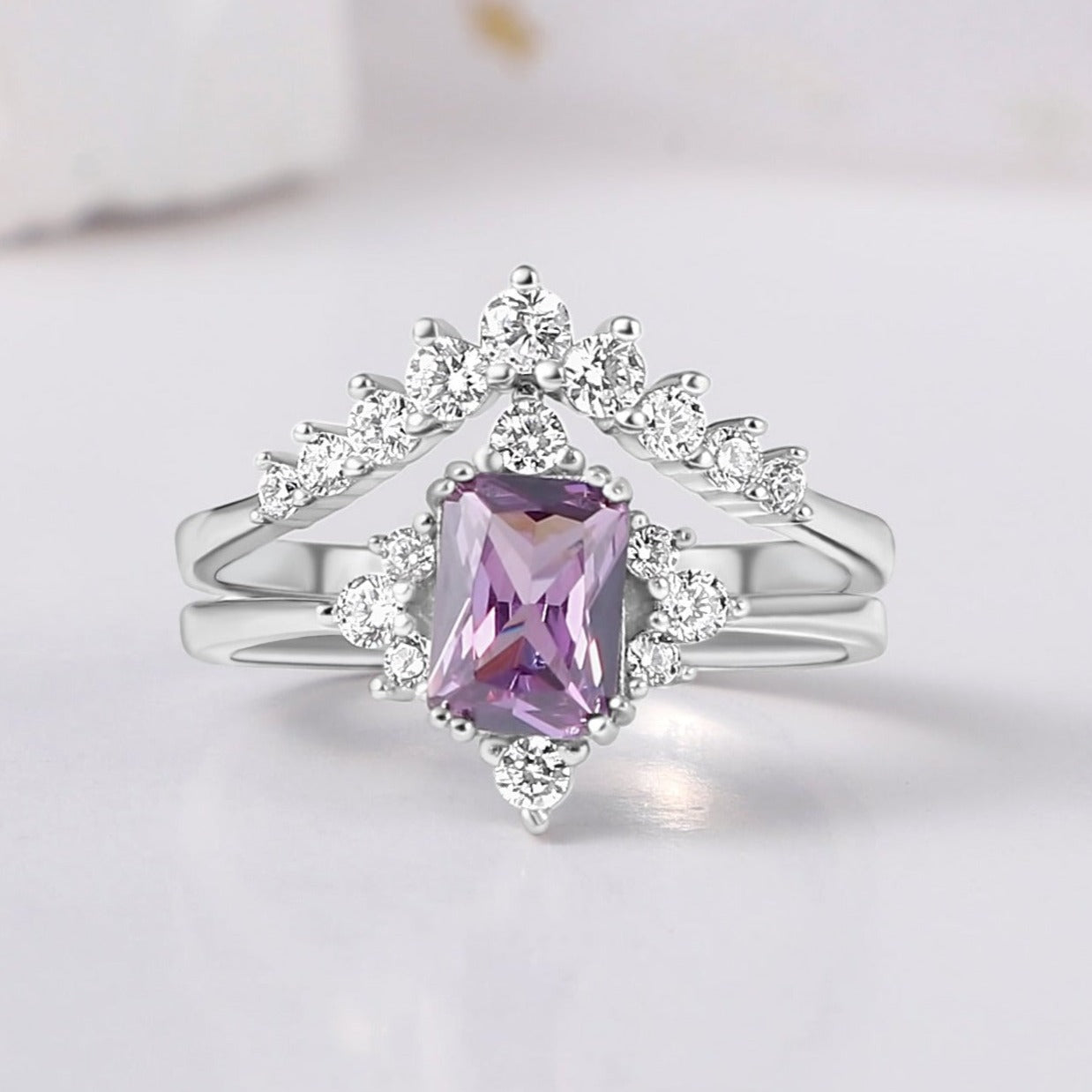 The Amara - Emerald Cut Amethyst Sterling Silver Ring for Her