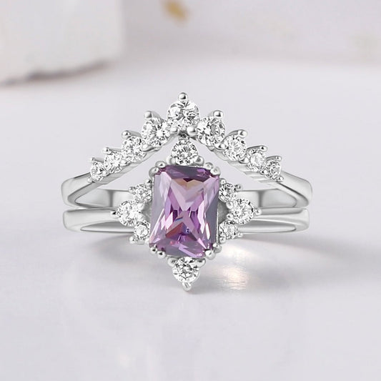 The Amara - Emerald Cut Amethyst Sterling Silver Ring for Her