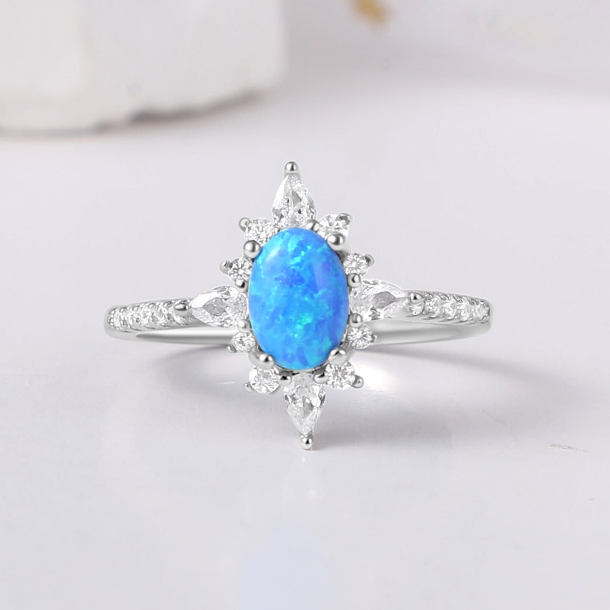 The Nerida - Blue Fire Opal Sterling Silver Ring for Her