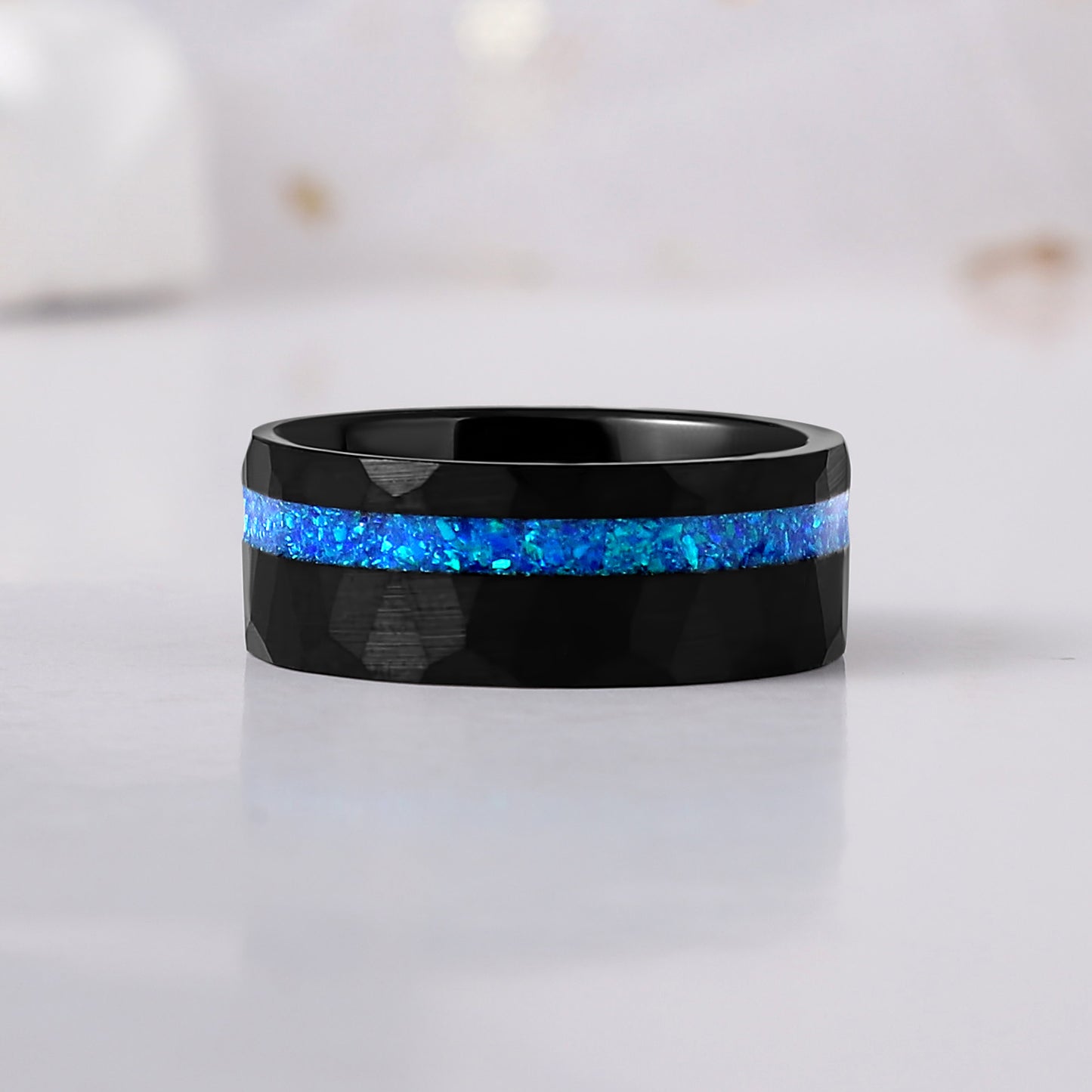 The Nerida - Blue Fire Opal & Meteorite Couple Ring Set