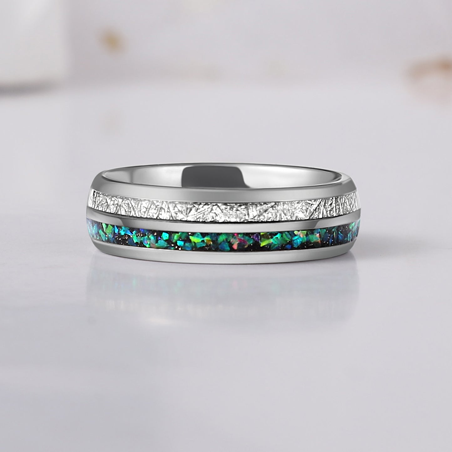 The Verdal - Natural Paraiba & Crushed Green Opal Couple Ring Set