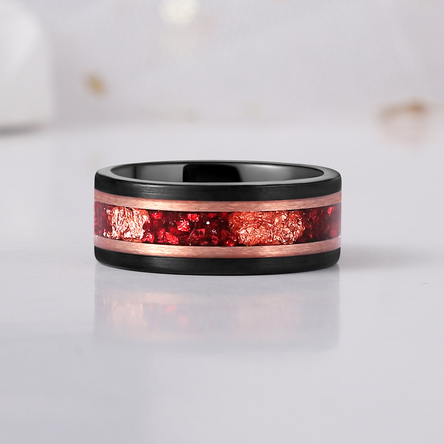 The Aurelia - Red Garnet Rose Gold Leaf Couple Ring Set