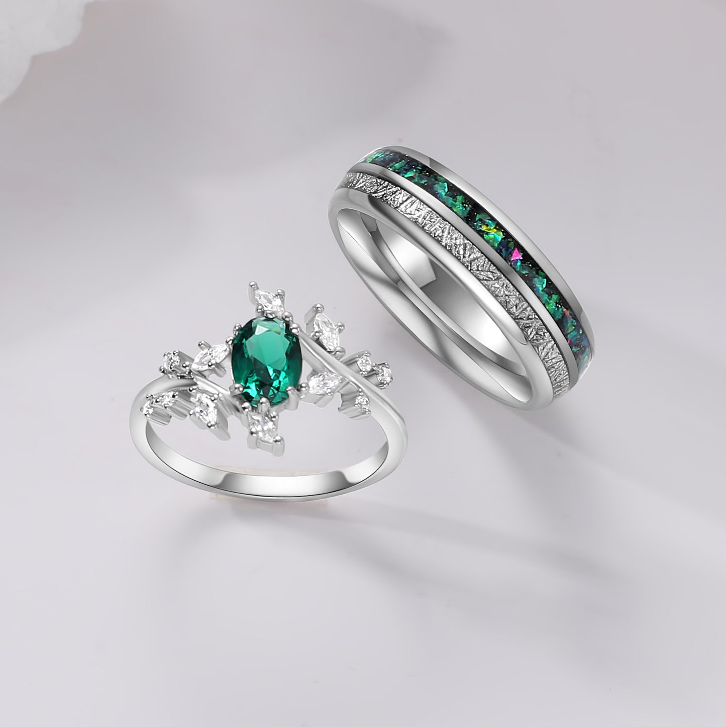 The Verdal - Natural Paraiba & Crushed Green Opal Couple Ring Set