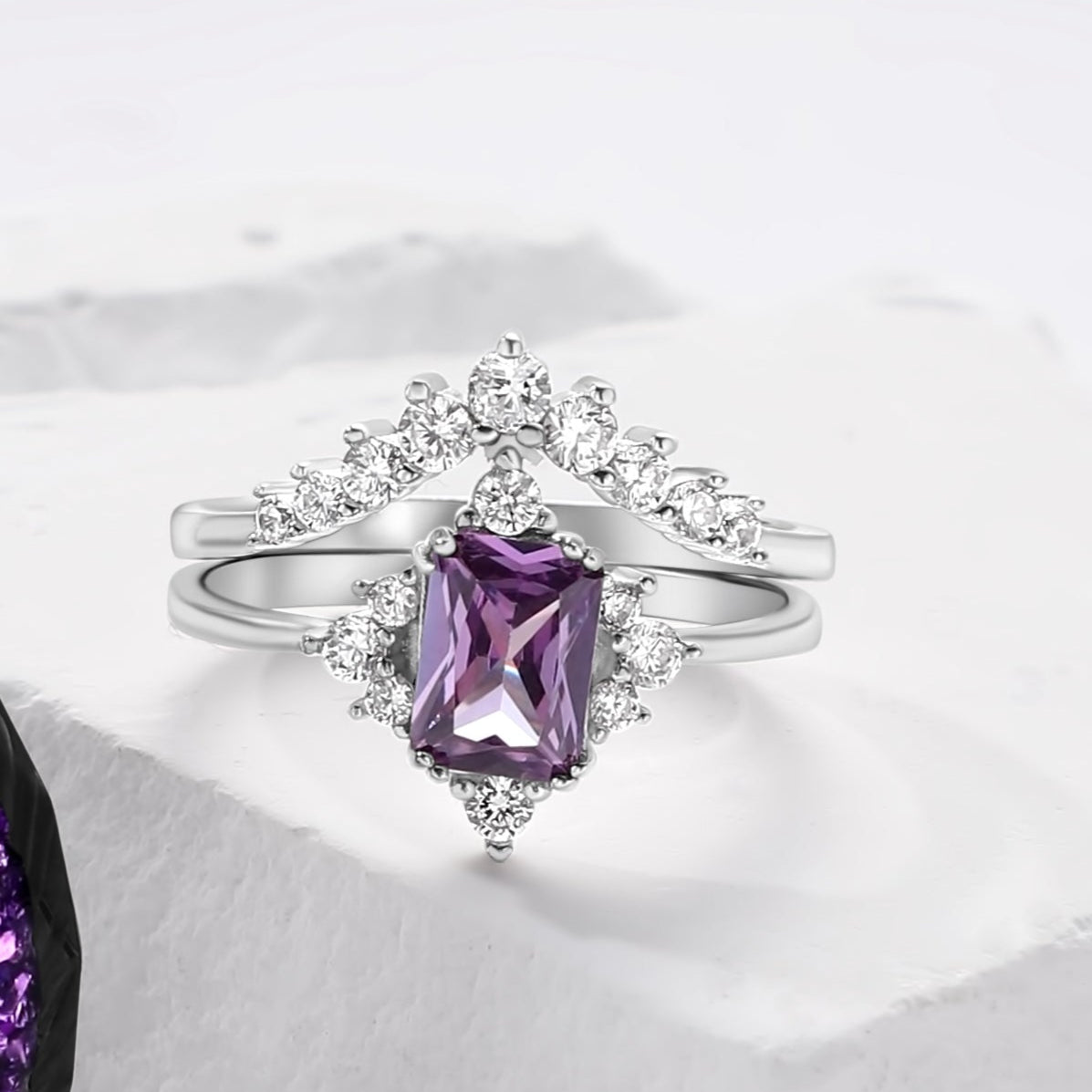 The Amara - Emerald Cut Amethyst Sterling Silver Ring for Her