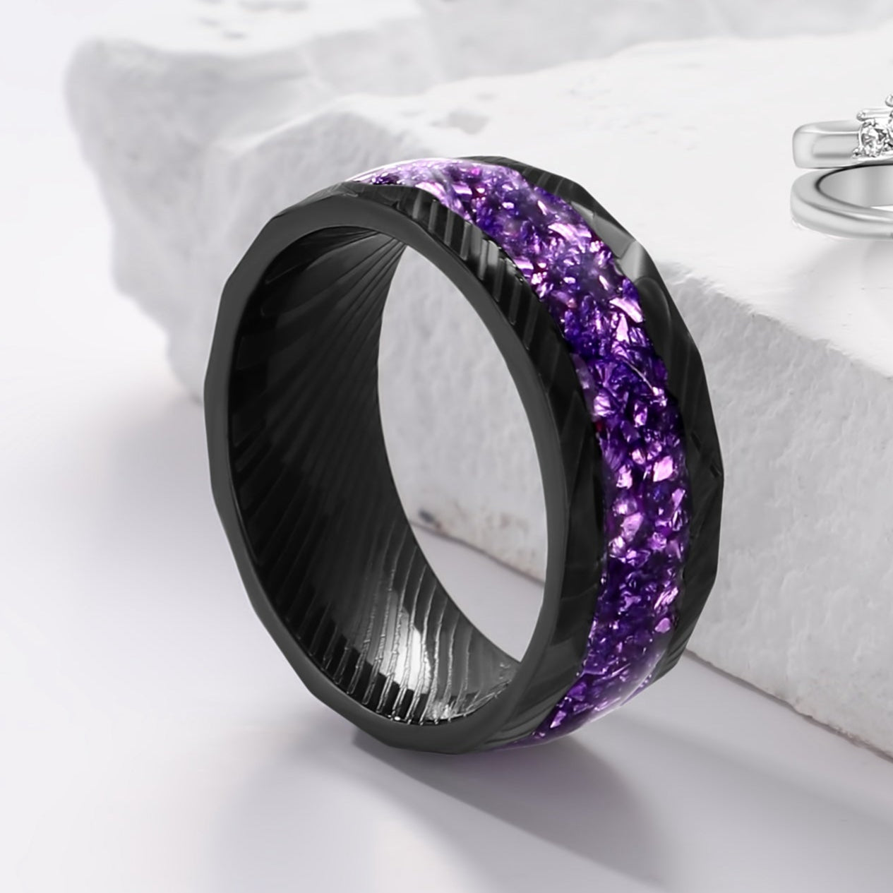 Crushed  Amethyst Birthstone Ring for Men