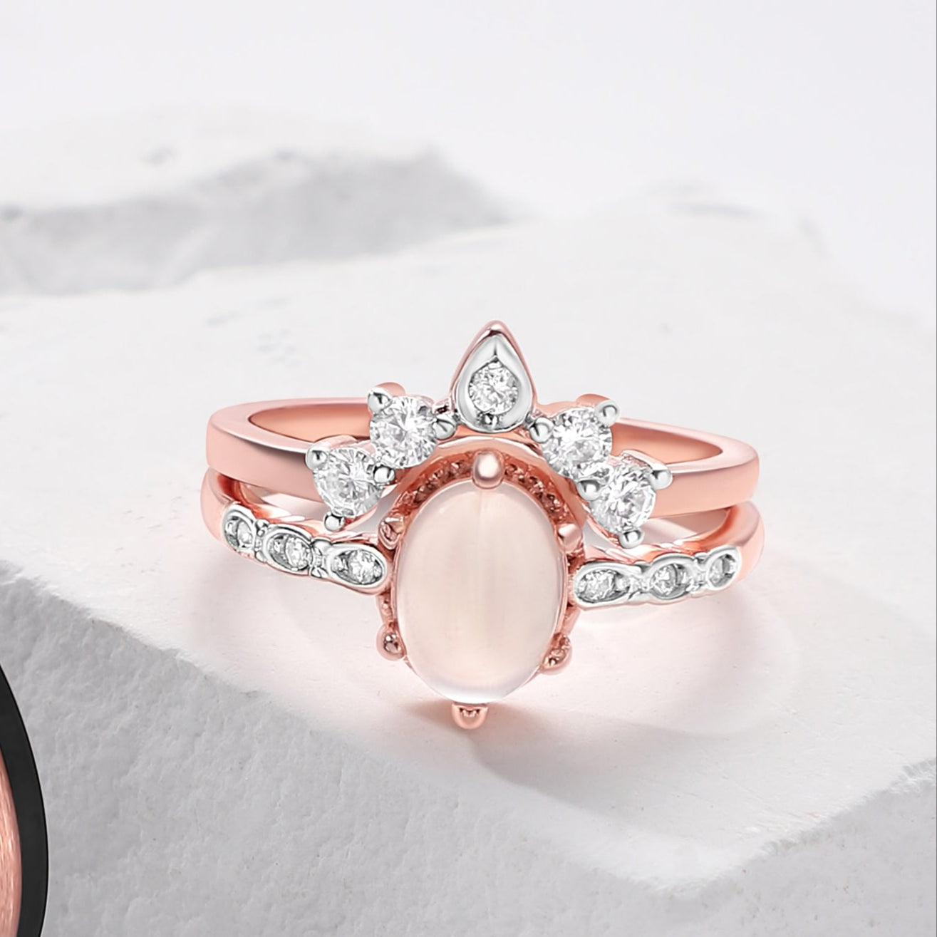 The Lunara - Natural Moonstone Rose Gold Vermeil Ring for Her