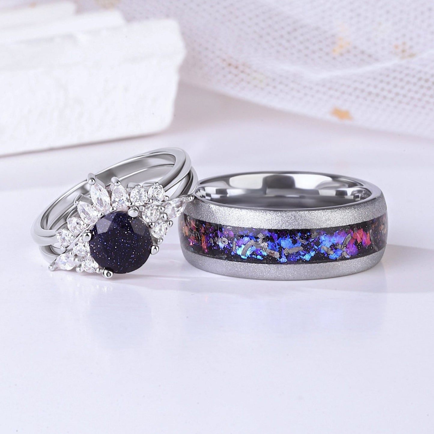 The Bluorion - Meteorite & Blue Sandstone Couple Rings