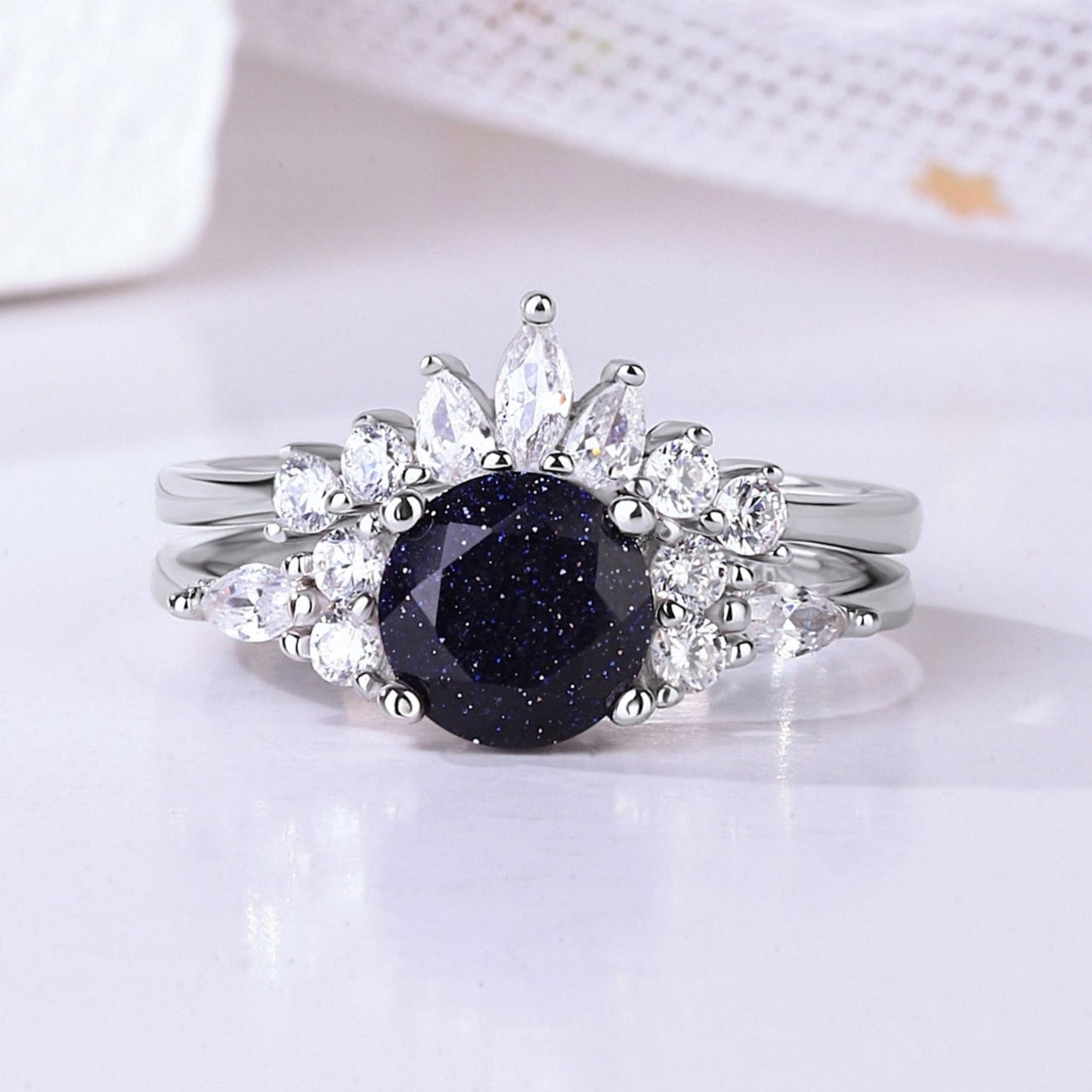 The Bluorion - Meteorite & Blue Sandstone Couple Rings