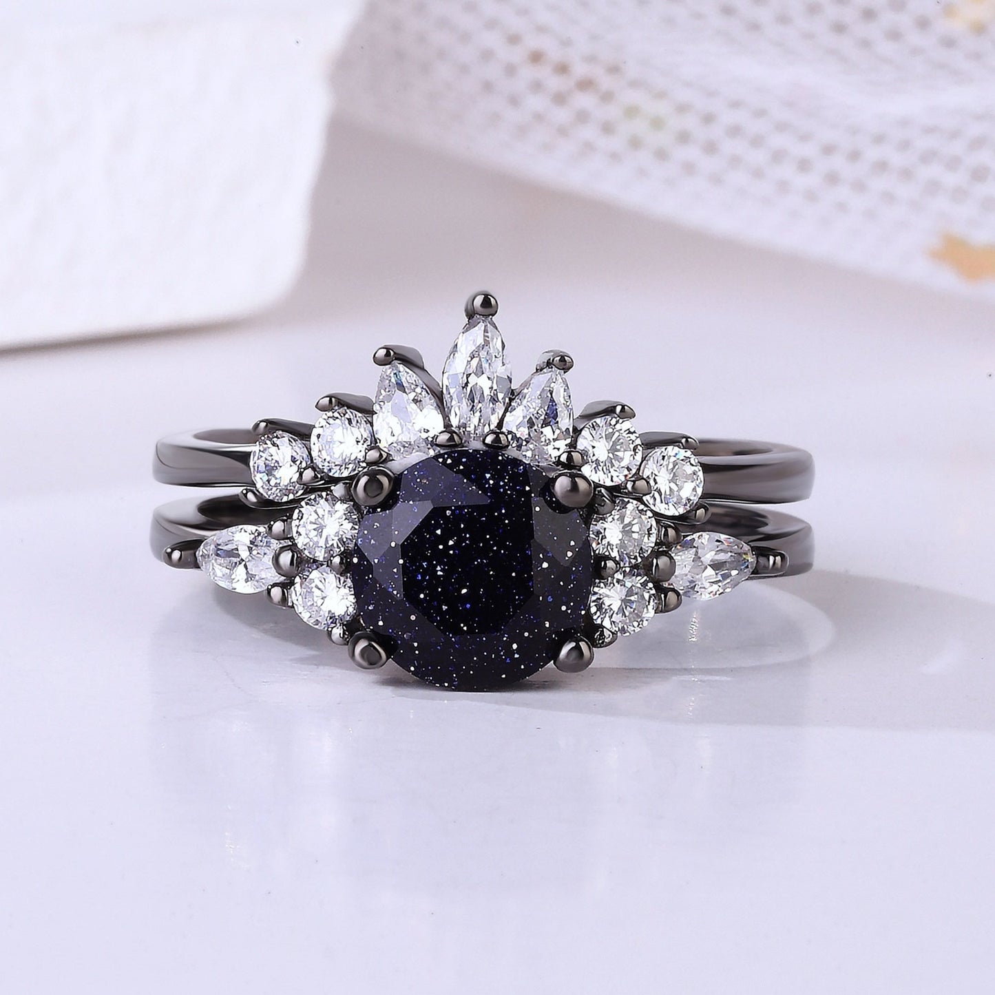 The Bluorion - Meteorite & Blue Sandstone Couple Rings