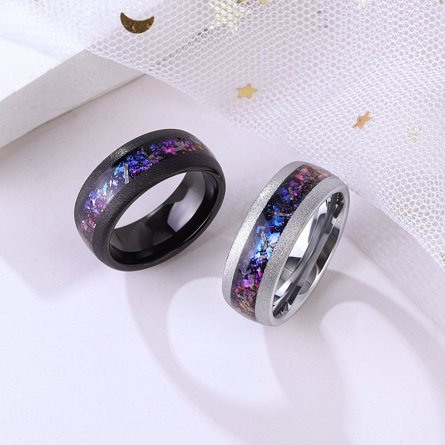 The Bluorion - Meteorite & Blue Sandstone Couple Rings