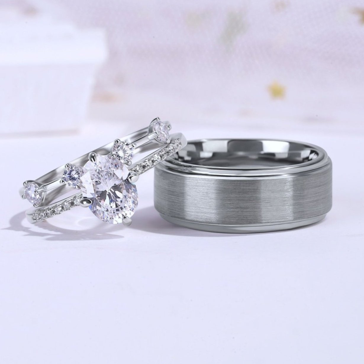 The Harmonee - Diamond & Tungsten Couple Ring Set