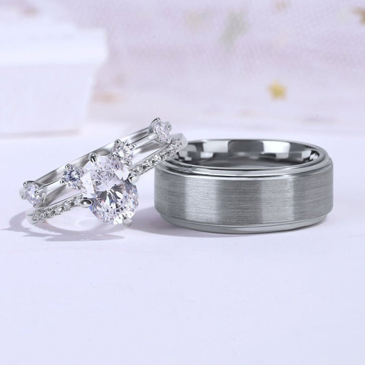 The Harmonee - Diamond & Tungsten Couple Ring Set
