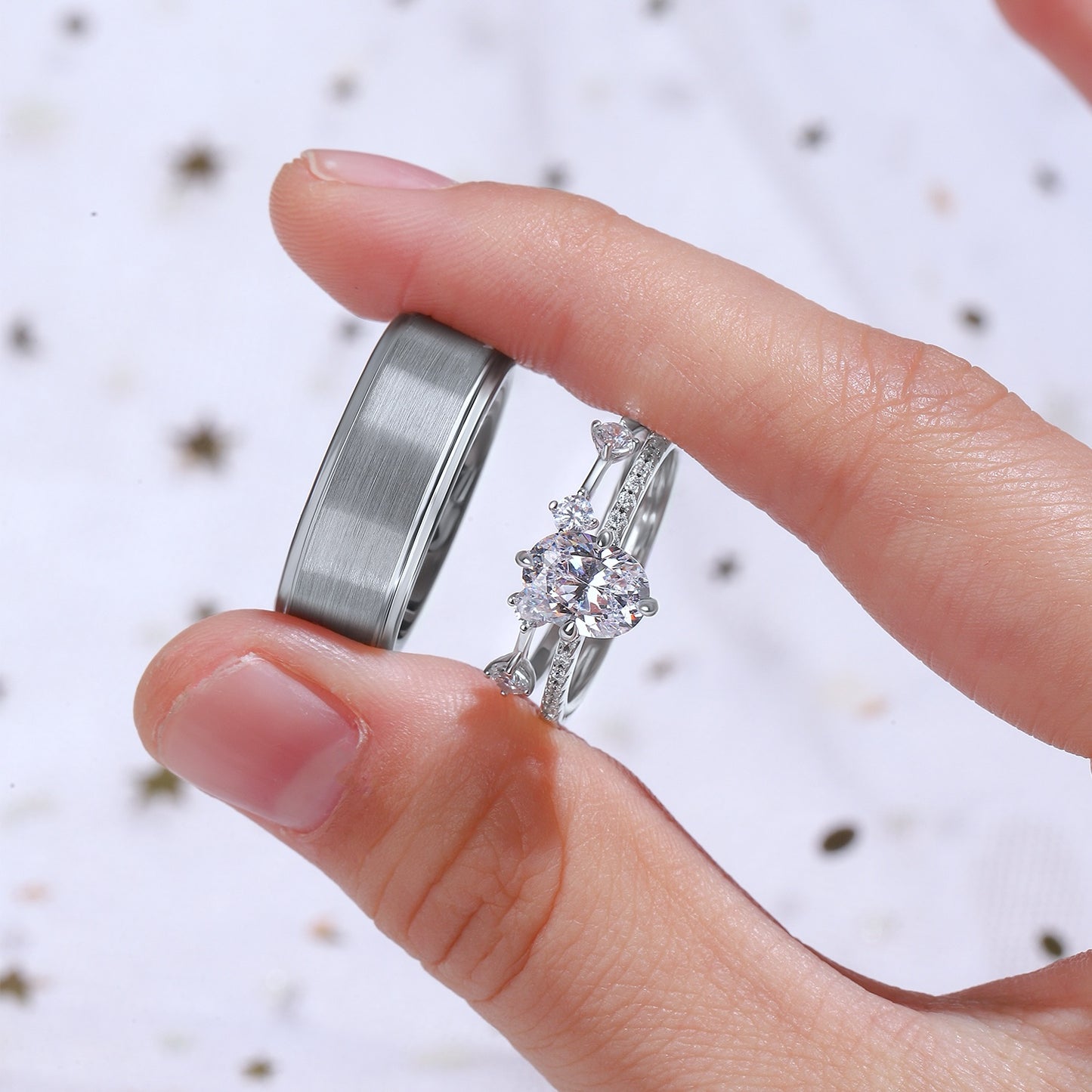 The Harmonee - Diamond & Tungsten Couple Ring Set