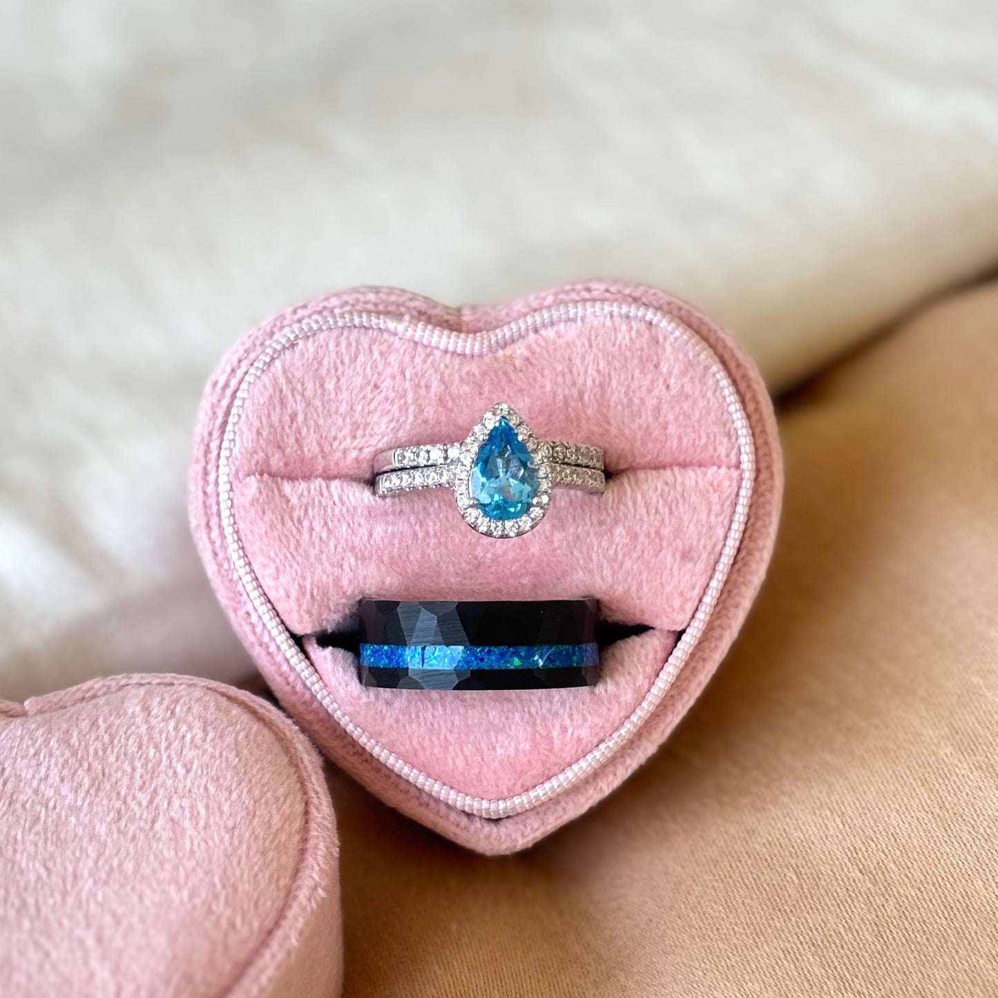 The Blunite - Swiss Blue Topaz Couple Ring Set