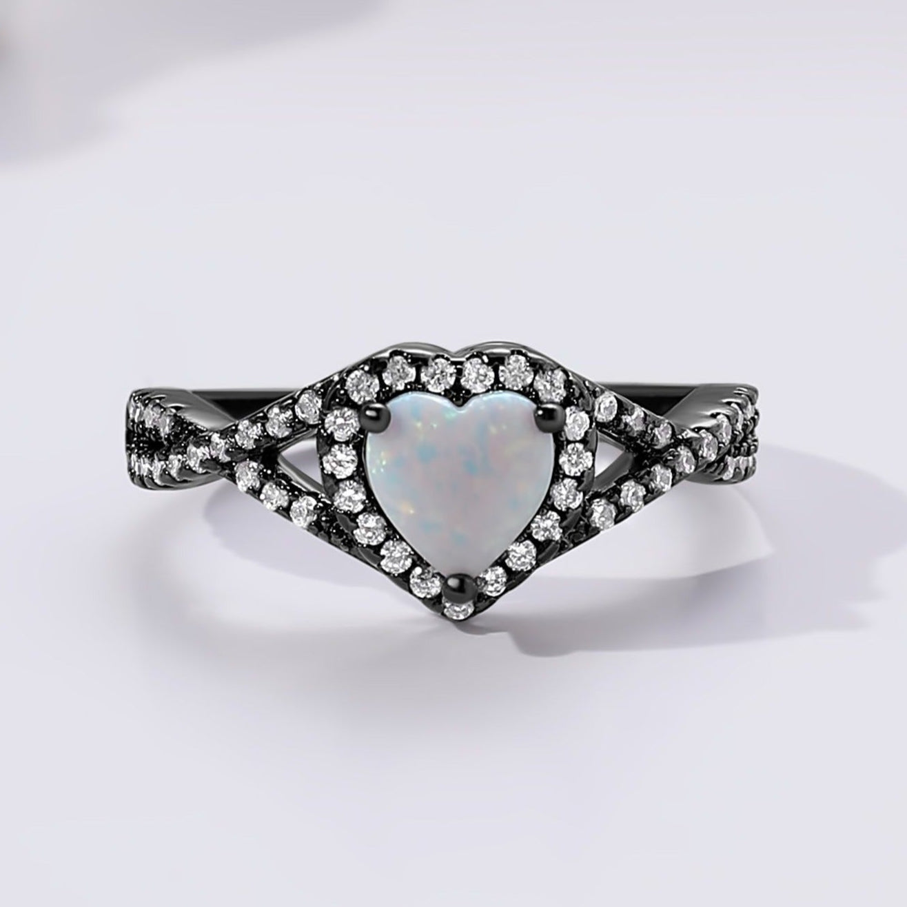The Nyxara - Black Meteorite Sandstone & White Opal Couple Ring Set