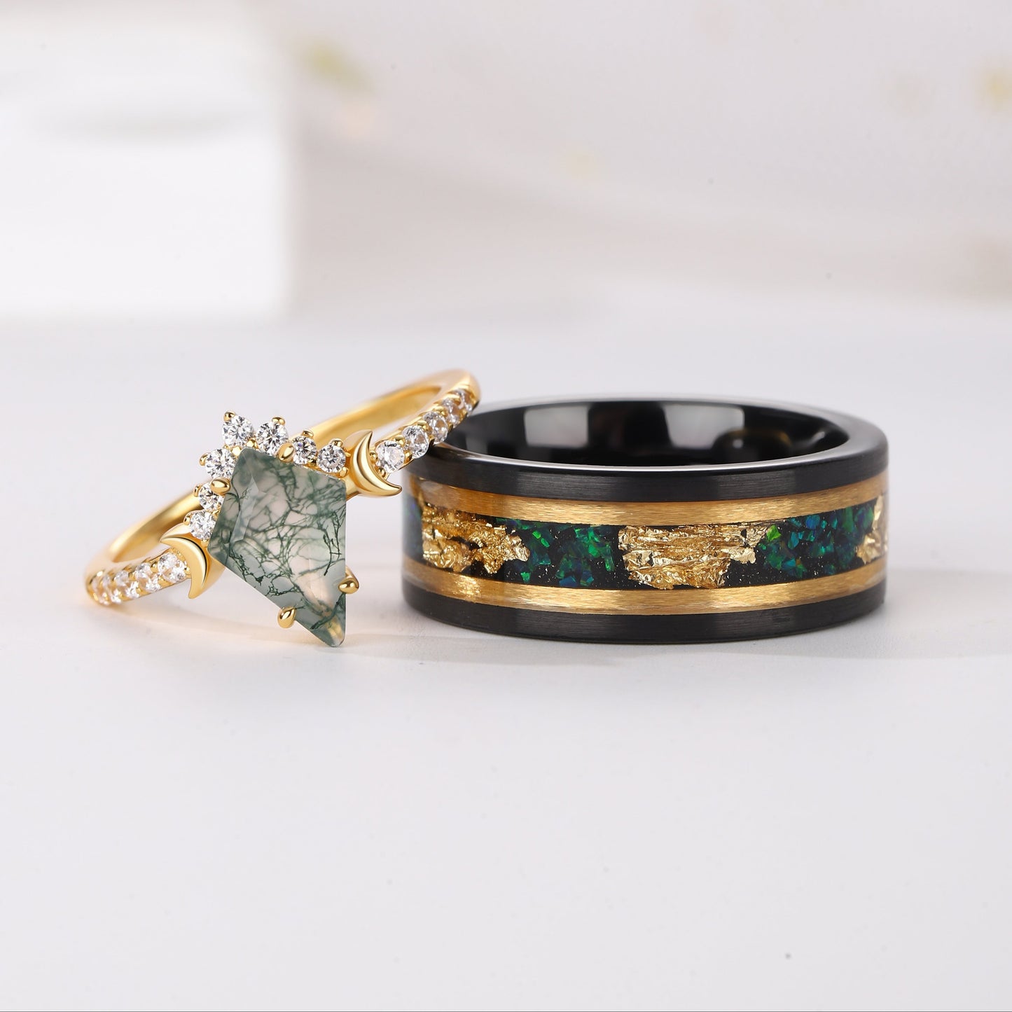 The Solora - Natural Moss Agate Ring Set