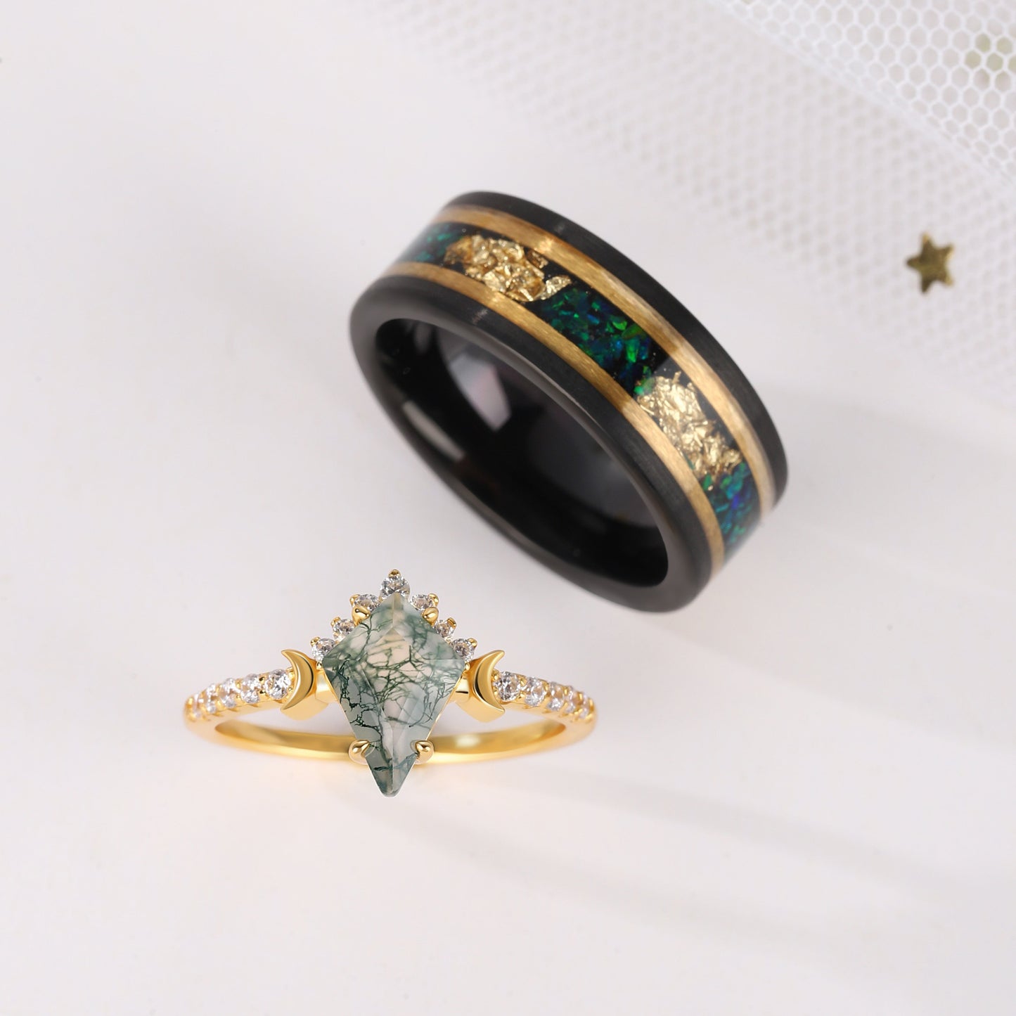 The Solora - Natural Moss Agate Ring Set