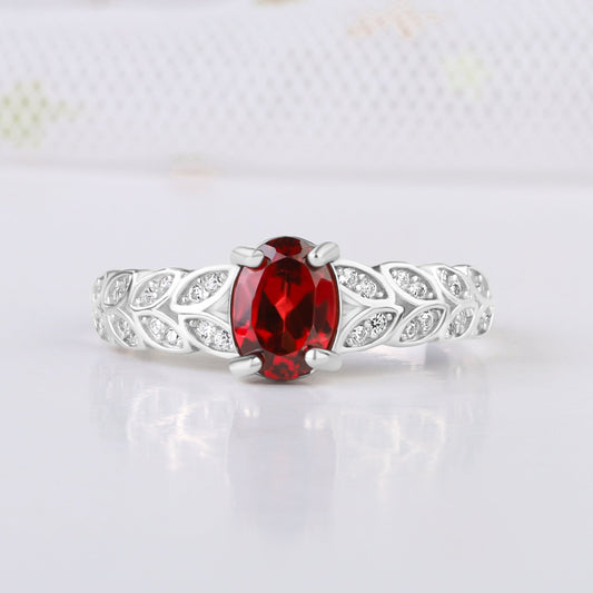 The Ember - Natural Garnet S925 Silver Wedding Ring for Her