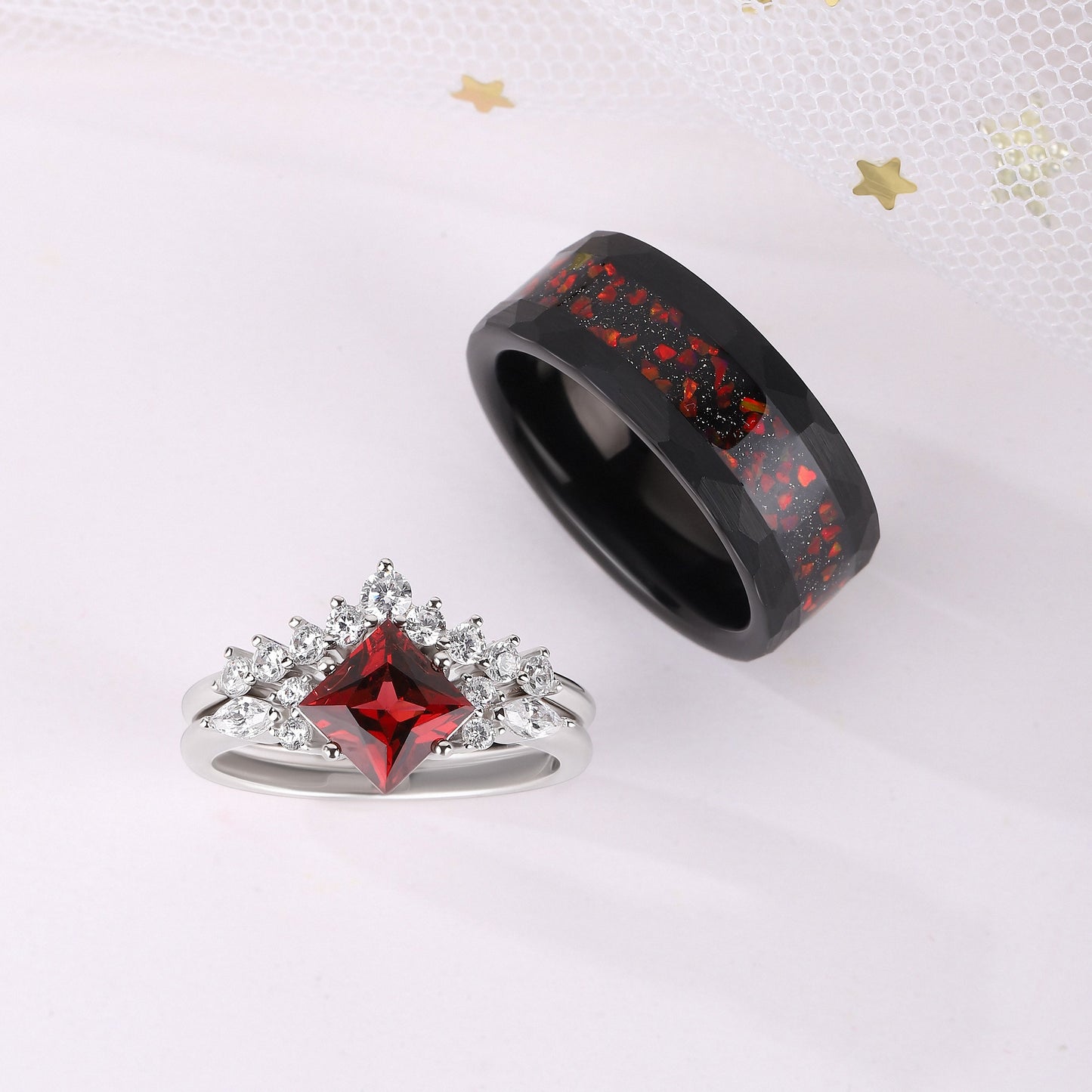 The Velmora - Natural Garnet Couple Rings