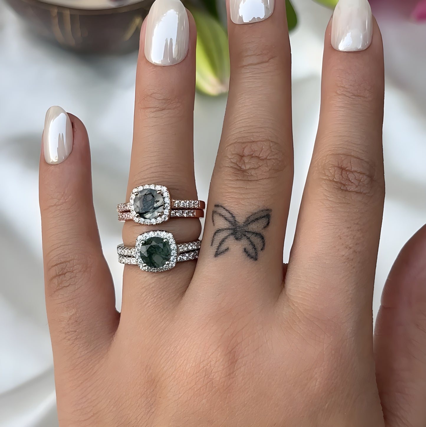 The Mossavia - Natural Moss Agate Vermeil Ring for Women