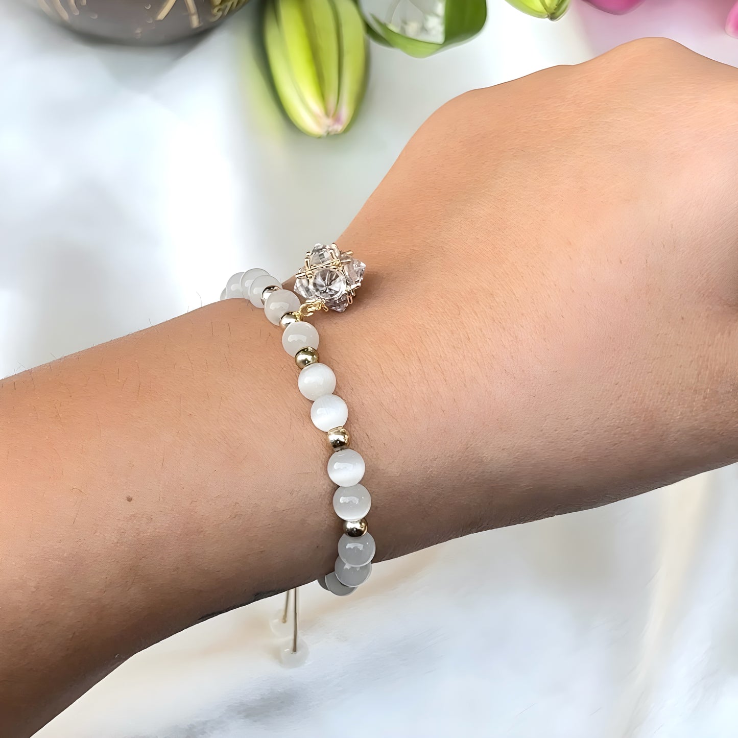 White Jade Women Beaded Bracelet