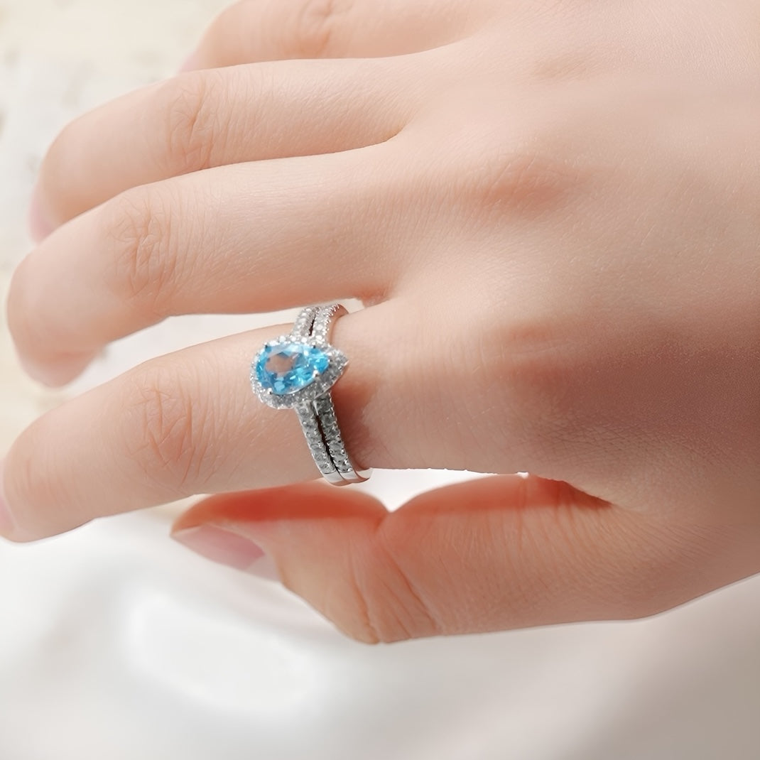 The Blunite - Swiss Blue Topaz Couple Ring Set