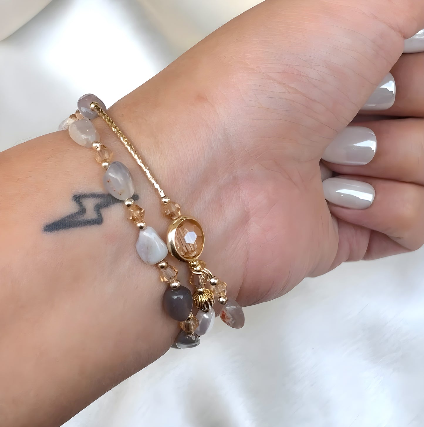 Pearl-Jade-Crystal Women Bracelet Set