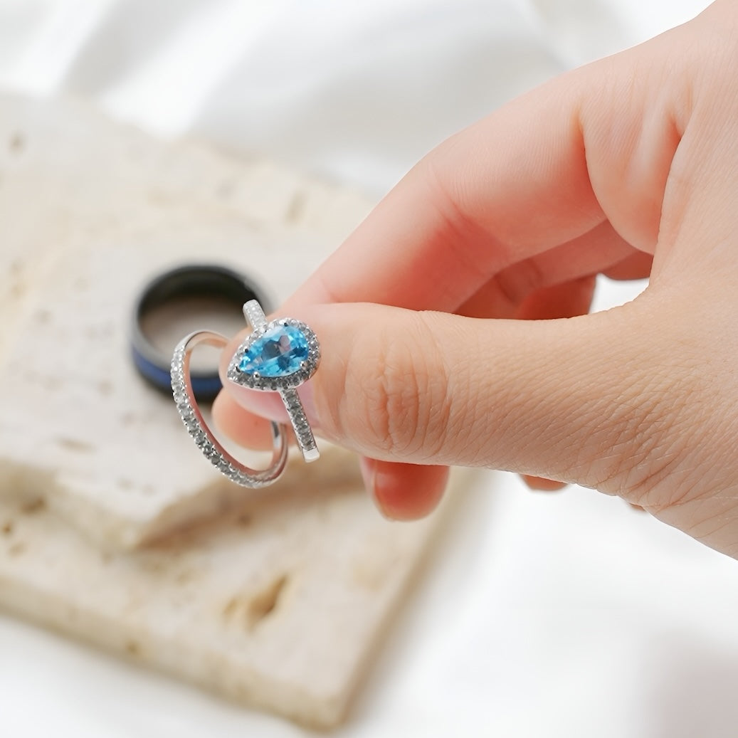 The Blunite - Swiss Blue Topaz Couple Ring Set