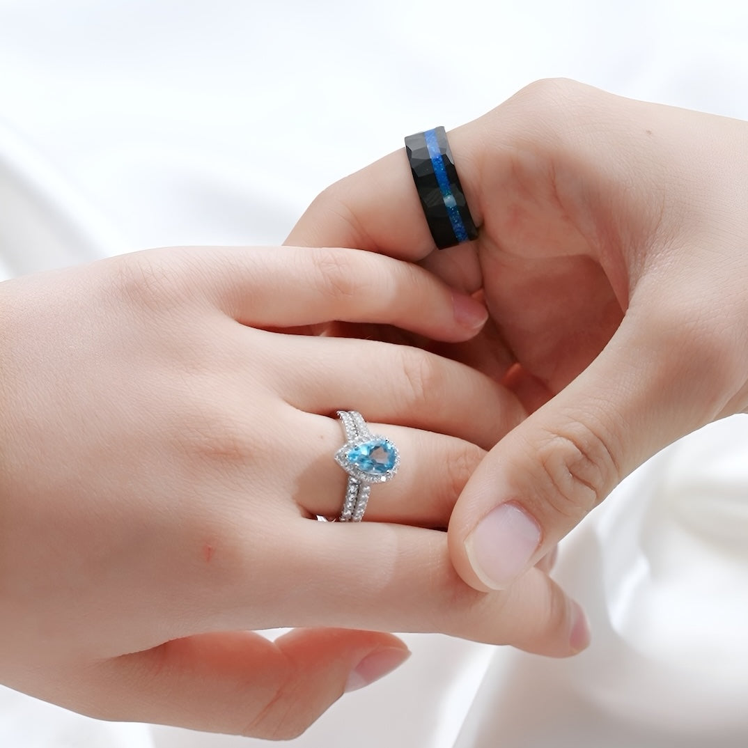 The Blunite - Swiss Blue Topaz Couple Ring Set