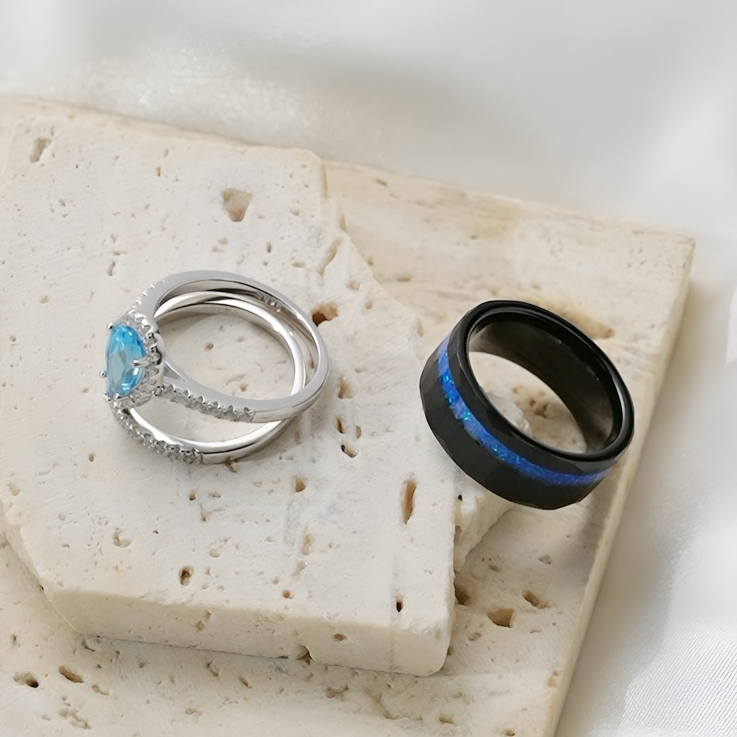 The Blunite - Swiss Blue Topaz Couple Ring Set